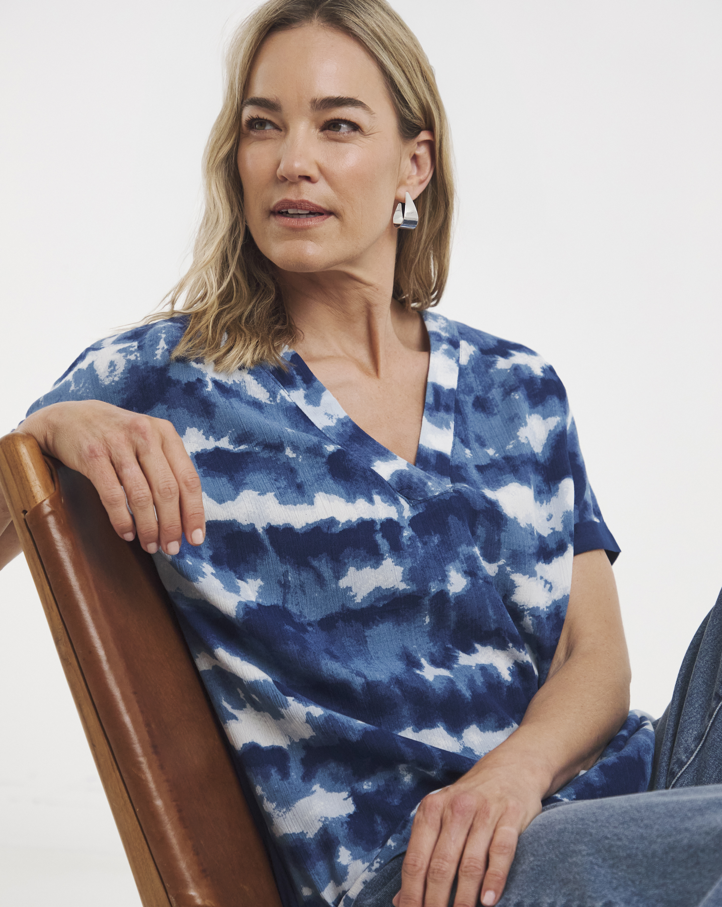Woven Front V Neck Longline Top