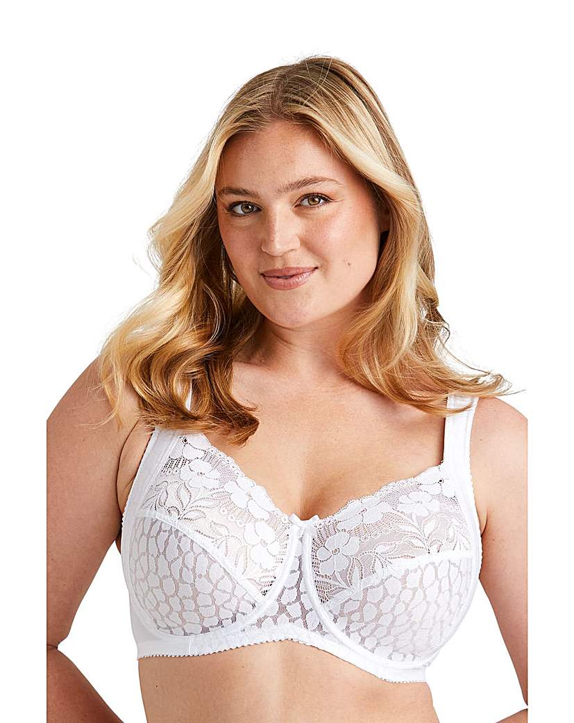 Miss Mary Jacquard & Lace Bra White - Underwired Full Cup Support - Padded Straps - Size 46F