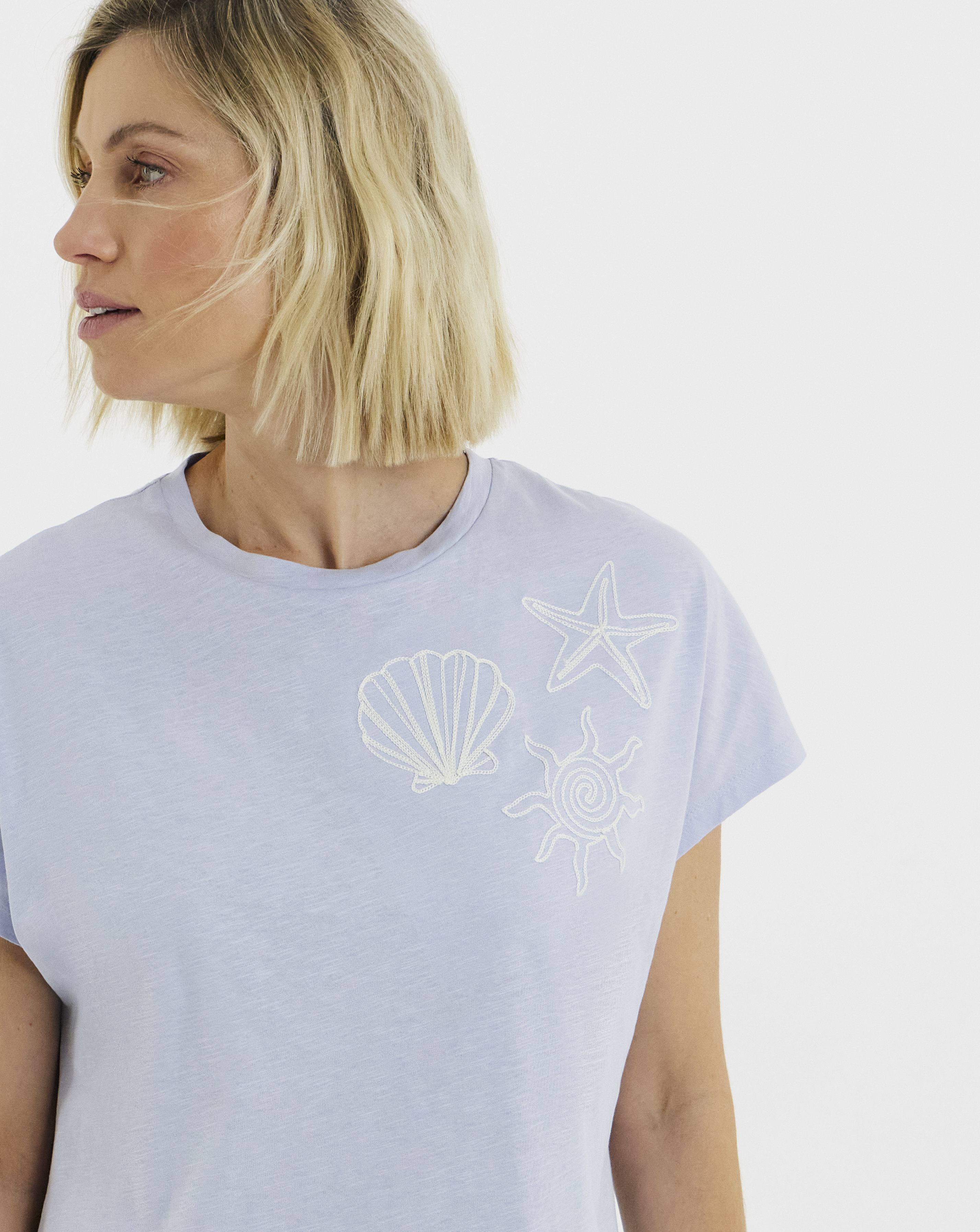 Embroidered Yoke Longline Top