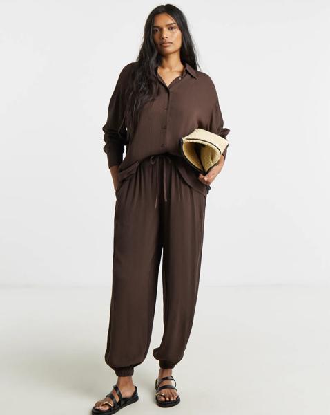 Simply Be Chocolate Crinkle Balloon Trouser