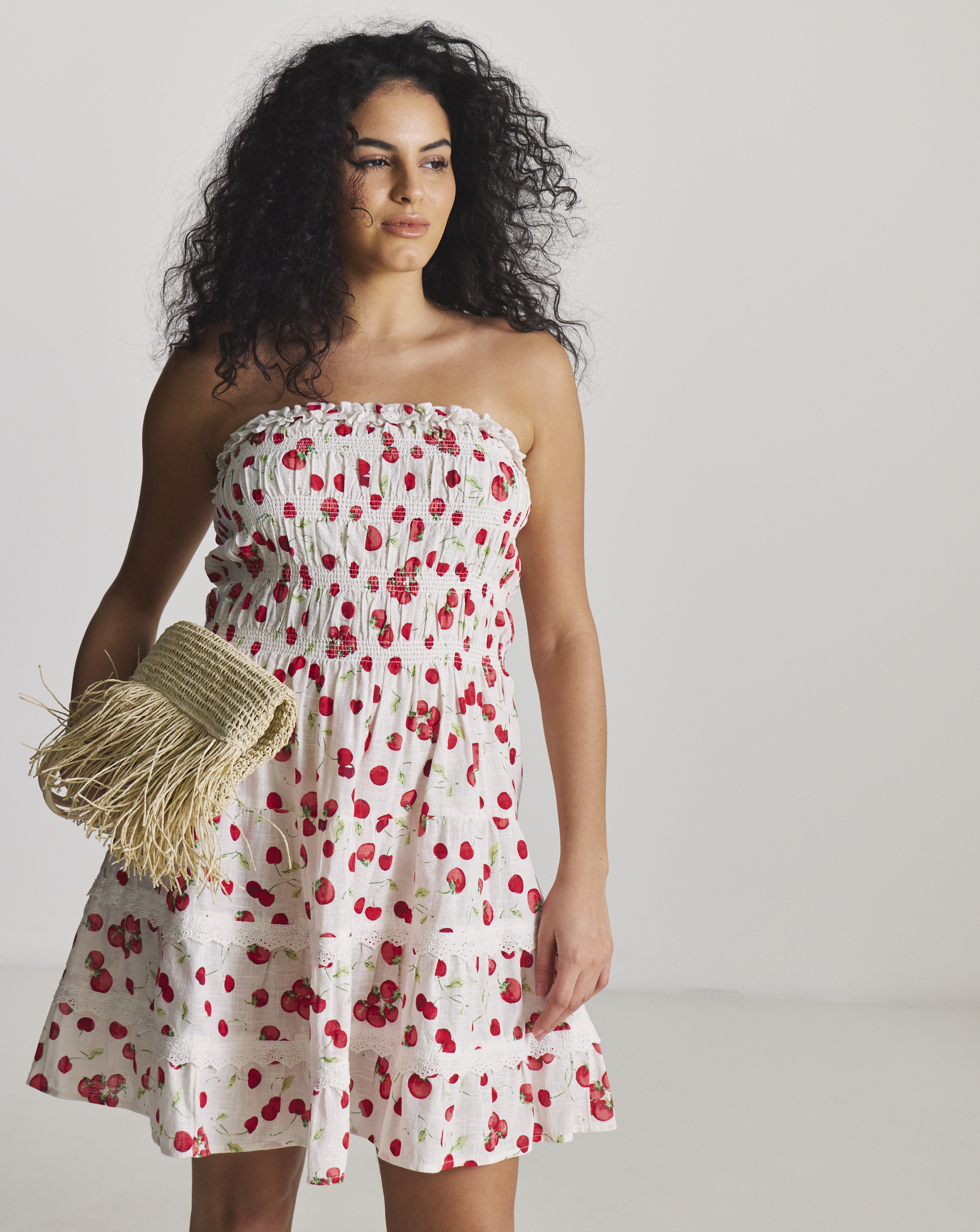 Cherry Print Bandeau Beach Dress