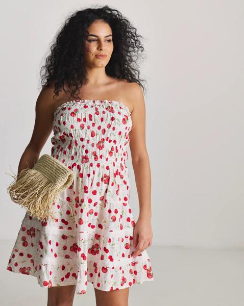 Cherry Print Bandeau Beach Dress