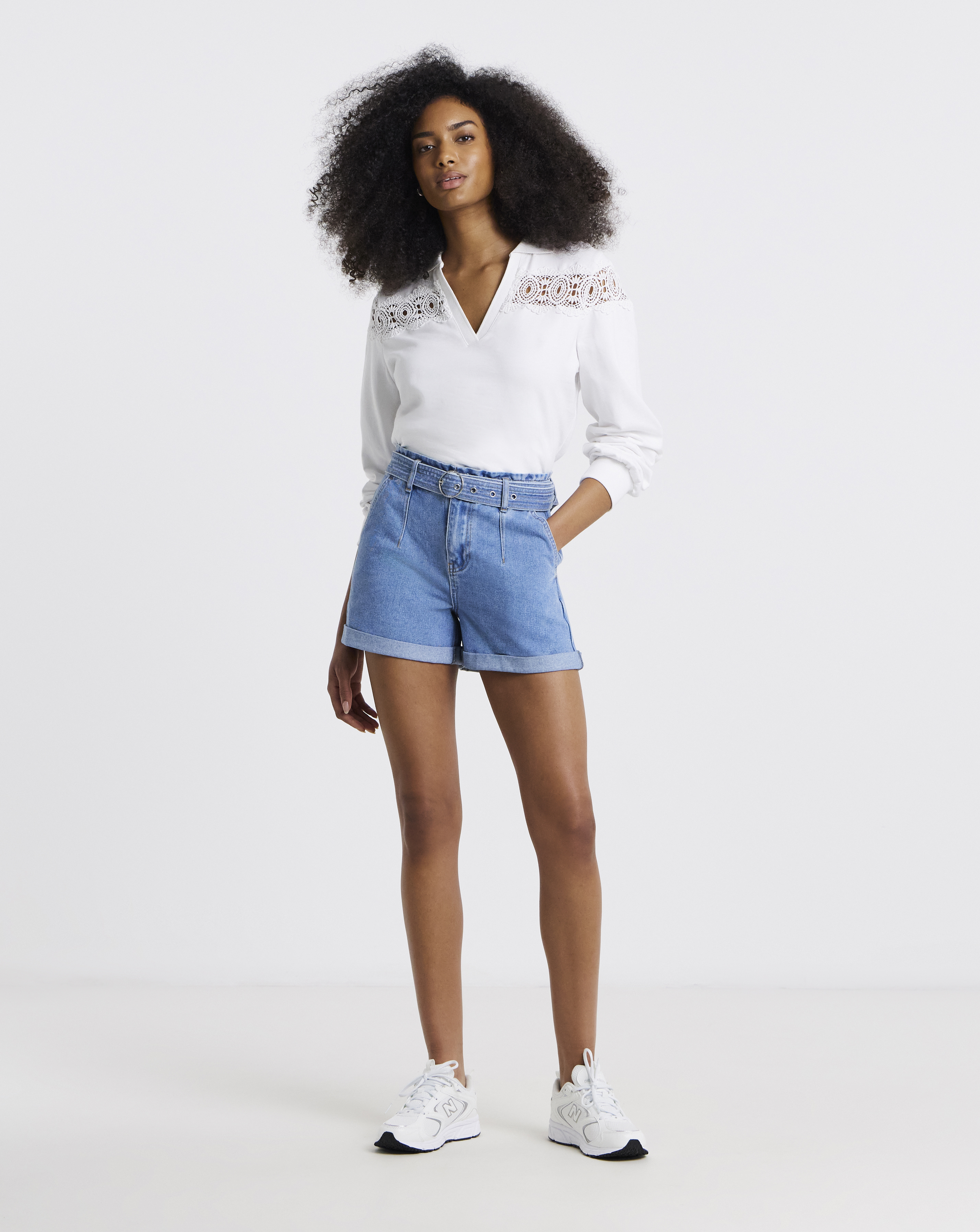 Light Blue Belted Denim Shorts