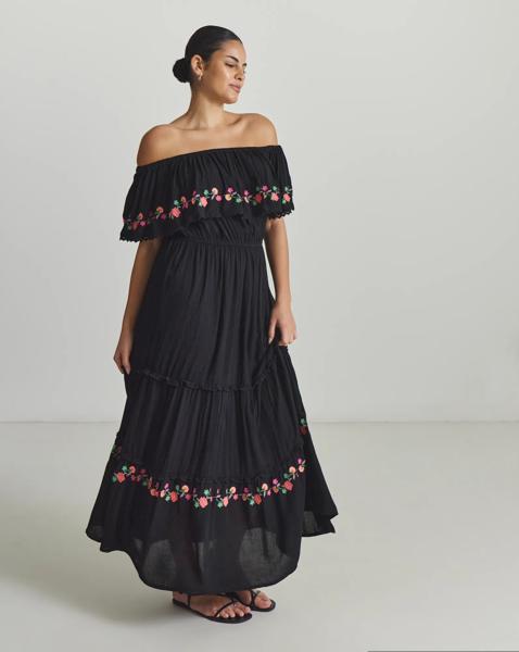 Embroidered Tiered Bandeau Beach Dress