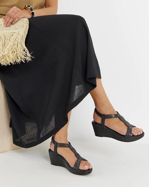 Sparkly T Bar Wedge Sandal Wide