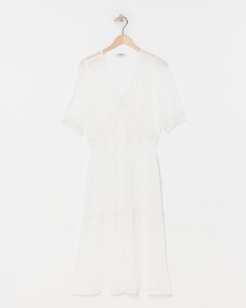 Ivory Lace Detail Longline Kimono