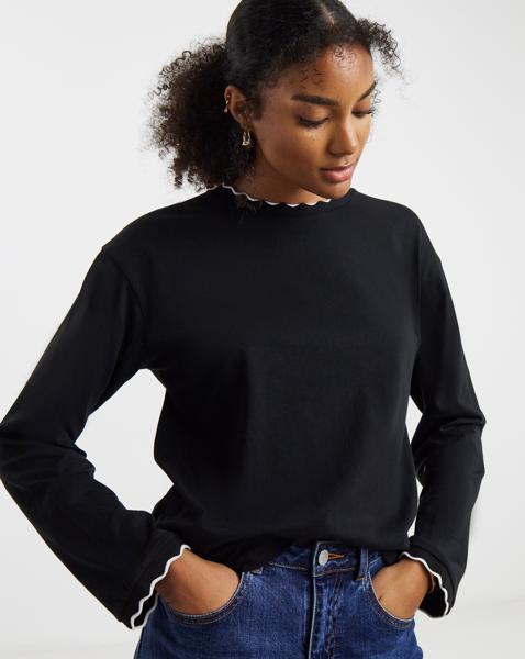 Long Sleeve Scallop Edge Top