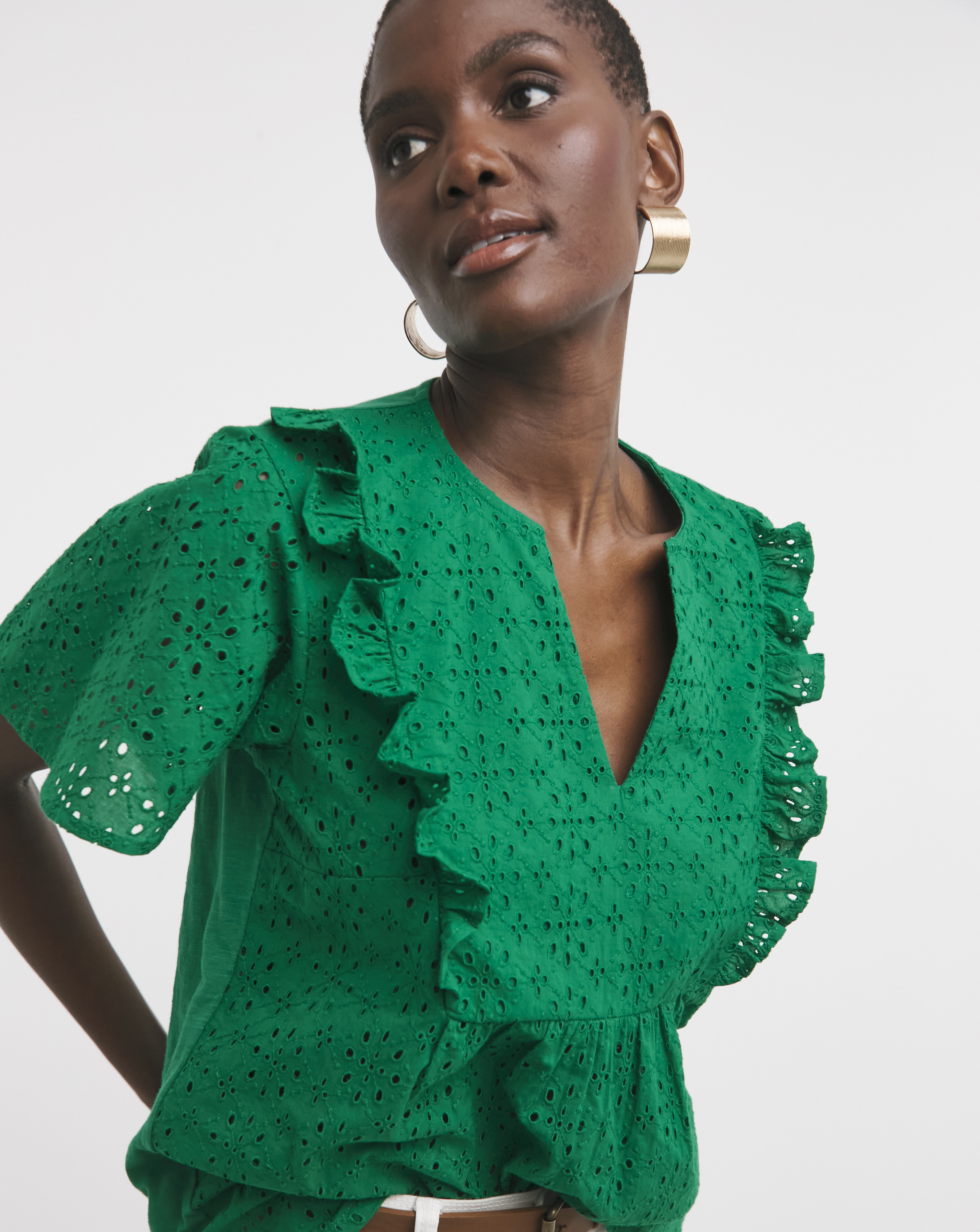 Broderie Frill Jersey Back Top