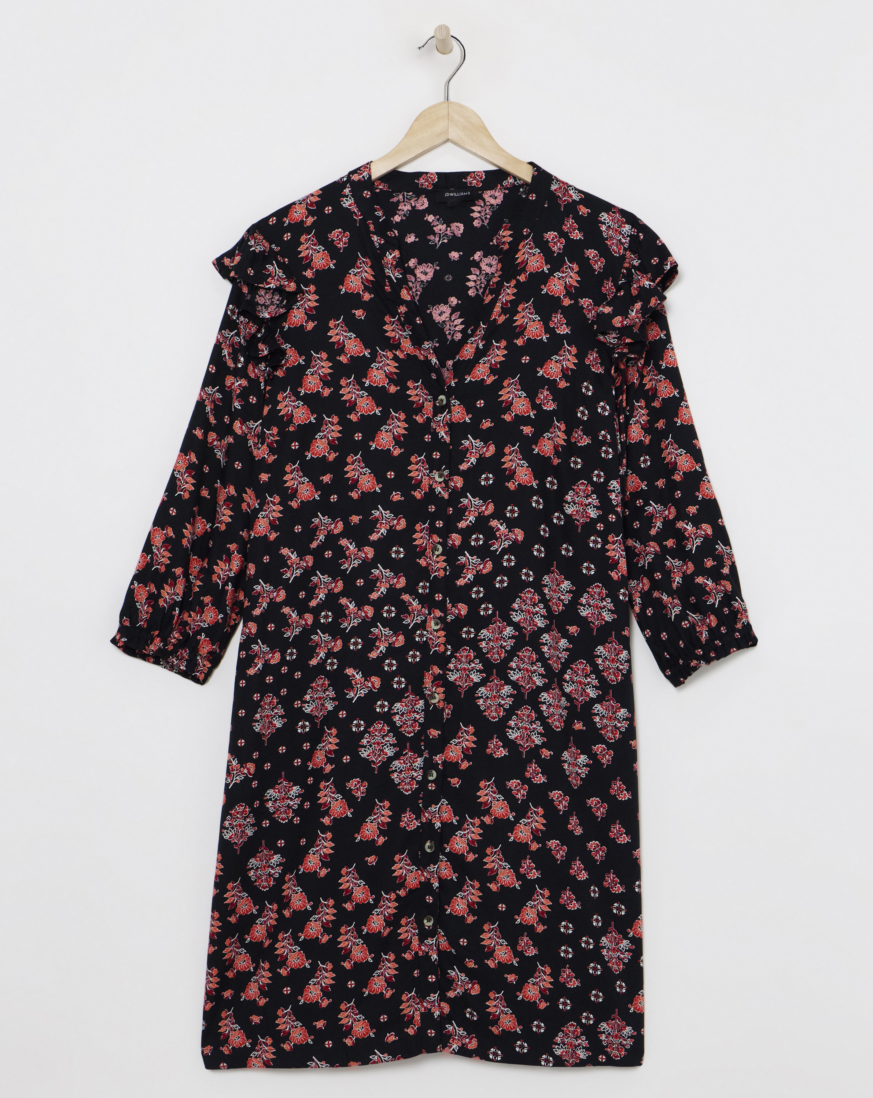 Viscose Twill Frill Shoulder Shirt Dress
