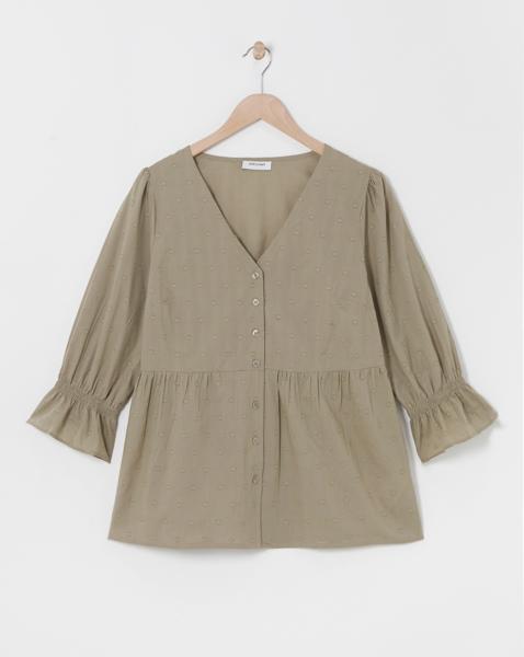 Cotton Dobby Puff Sleeve Top