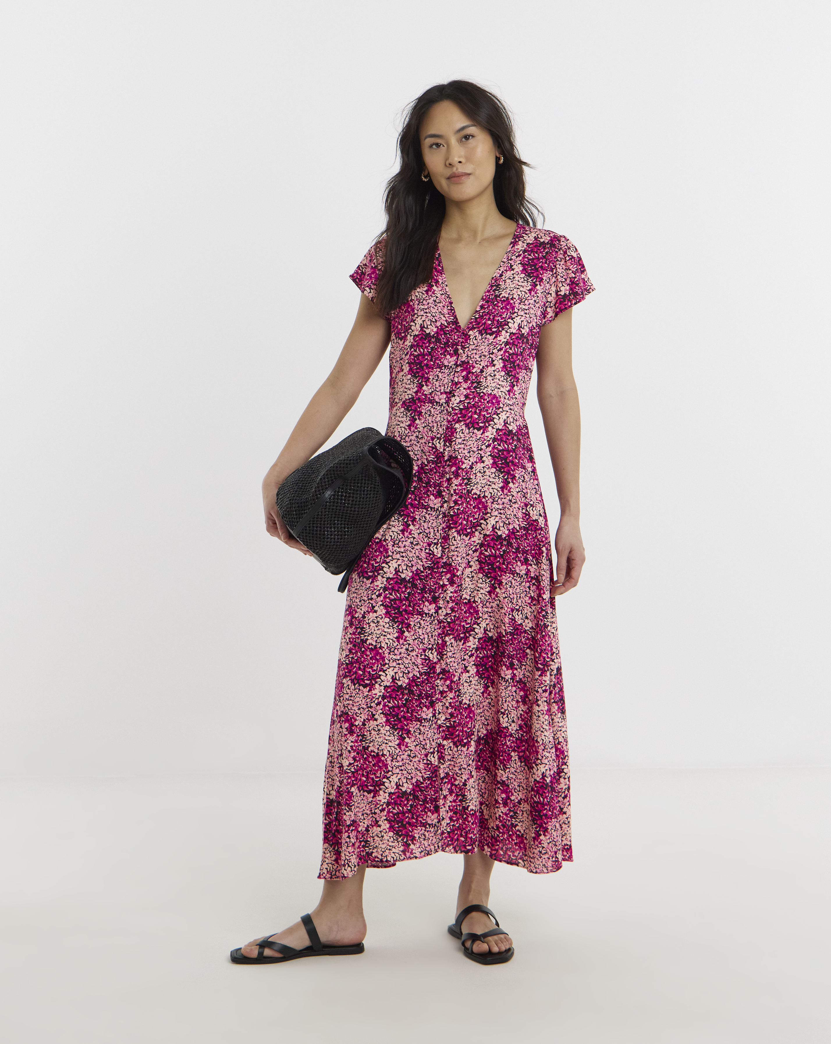 Cap Sleeve Button Through Tea Dress