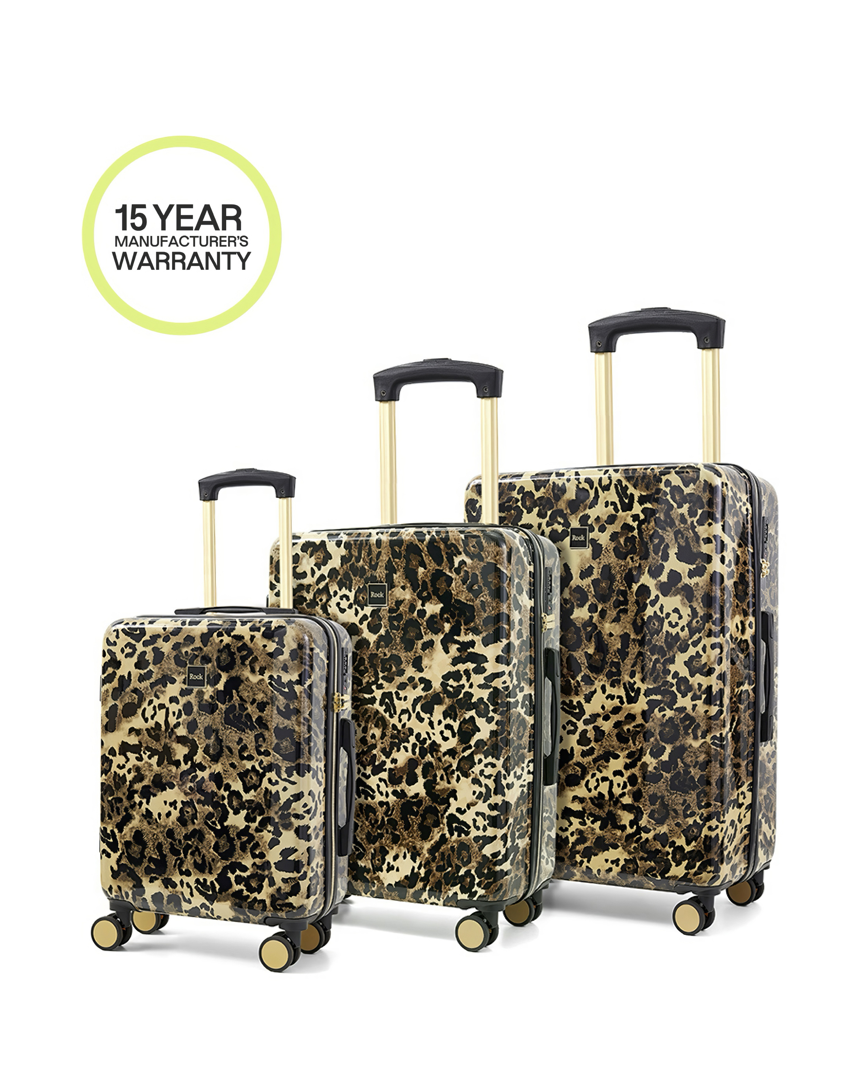 Rock Luggage Savannah Leopard Print Suitcase 3Pc Set