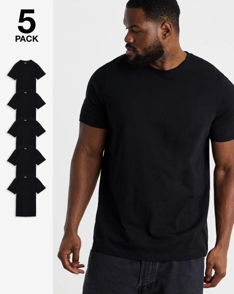 5 Pack Black Crew Neck T-Shirts Long