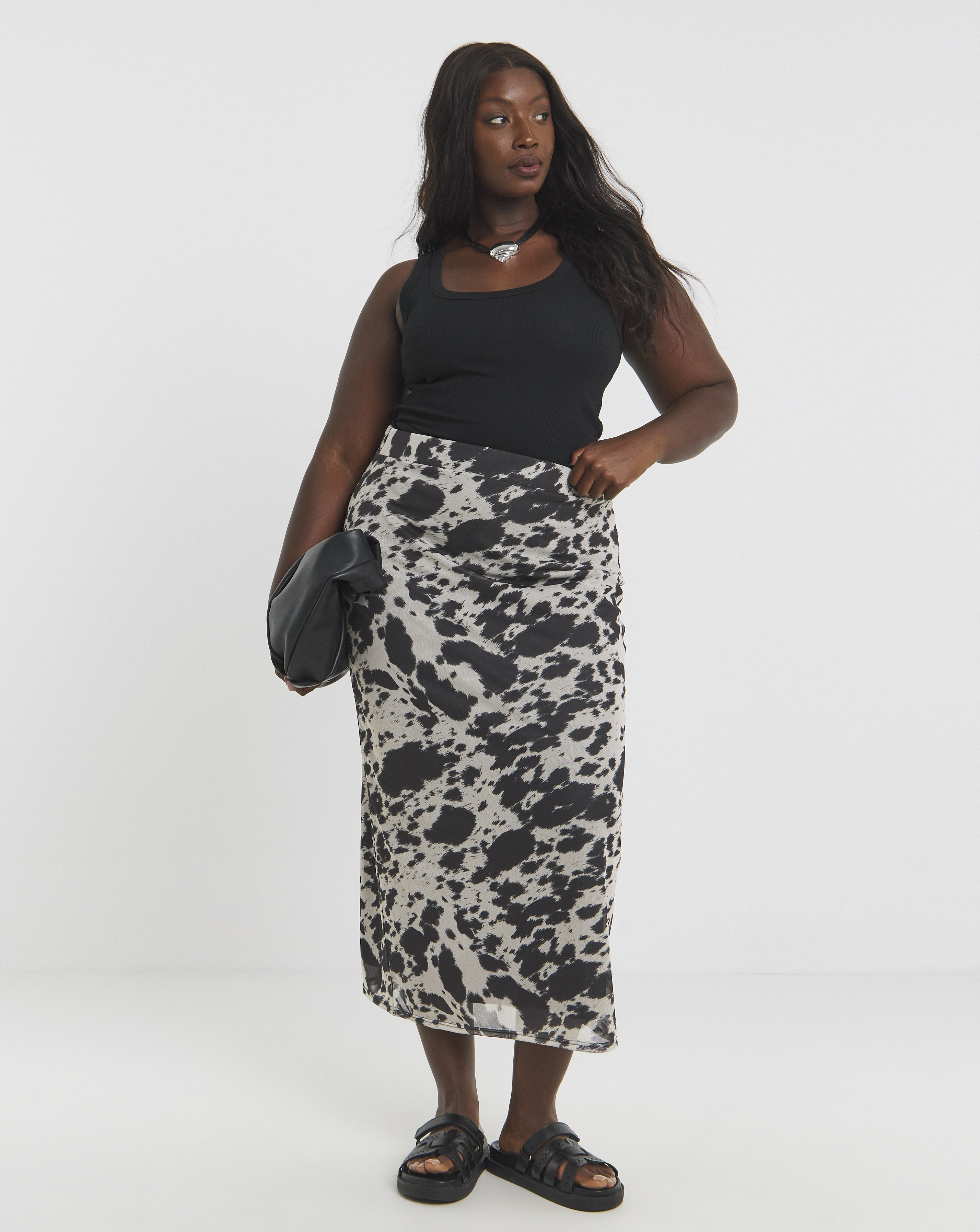 Simply Be Cow Print Mesh Midaxi Skirt