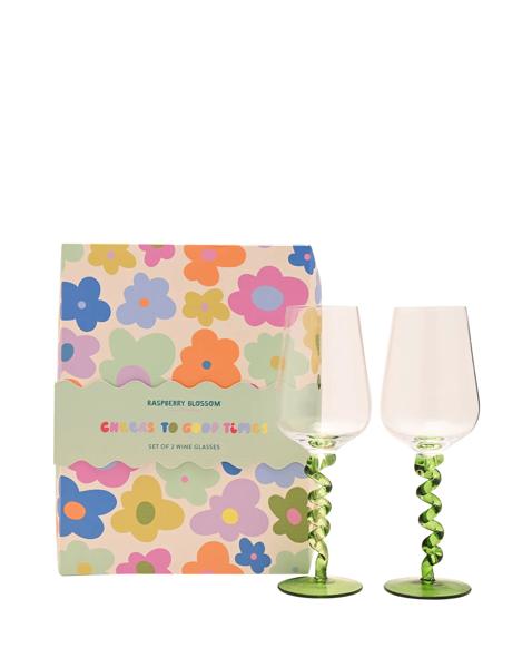 Raspberry Blossom Pair Of Wine Glasses