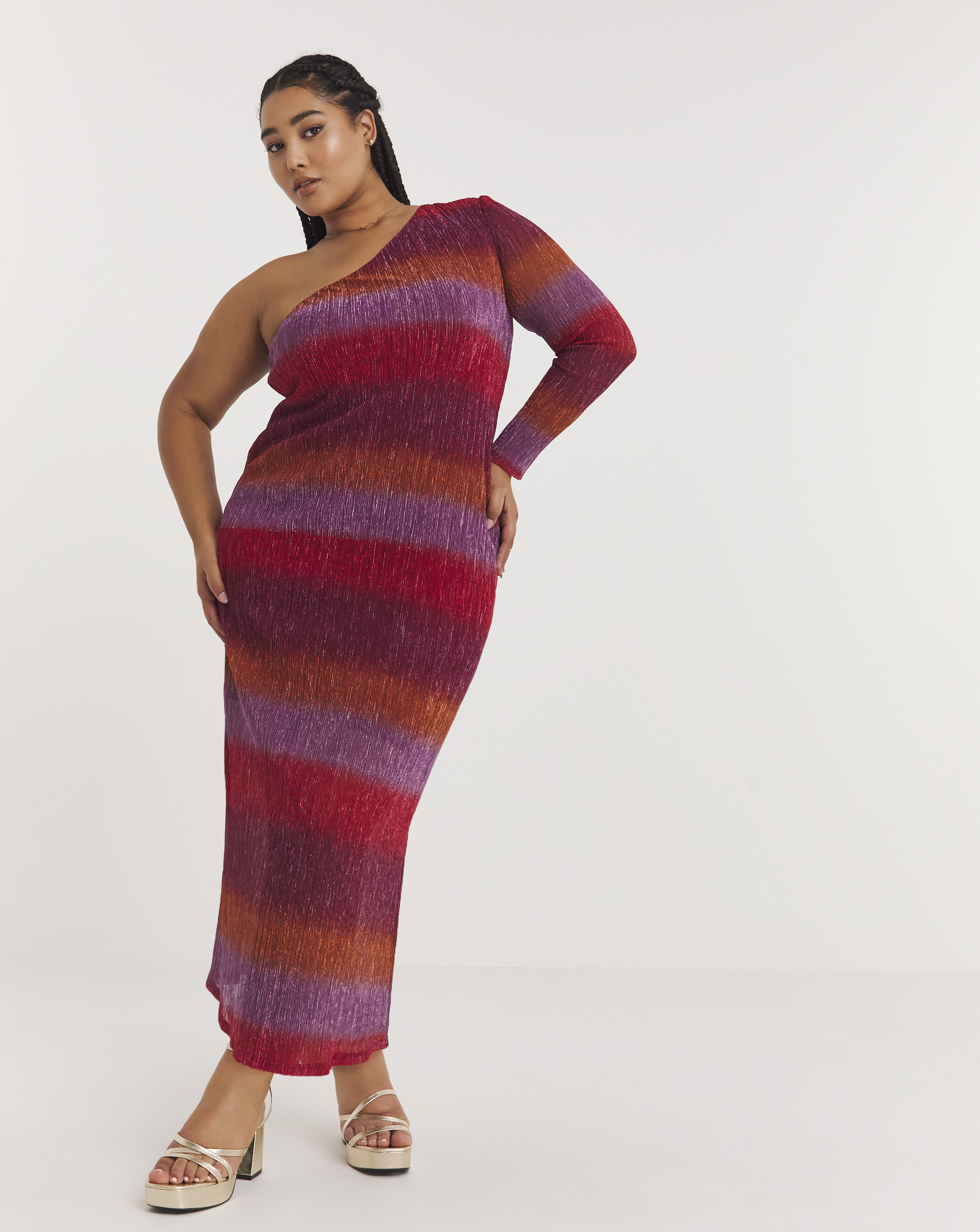 Simply Be - Women's Pleated Mesh One Shoulder Column Dress - Size 22 - Multi - 54% Polyester 46% Metallised Fibre