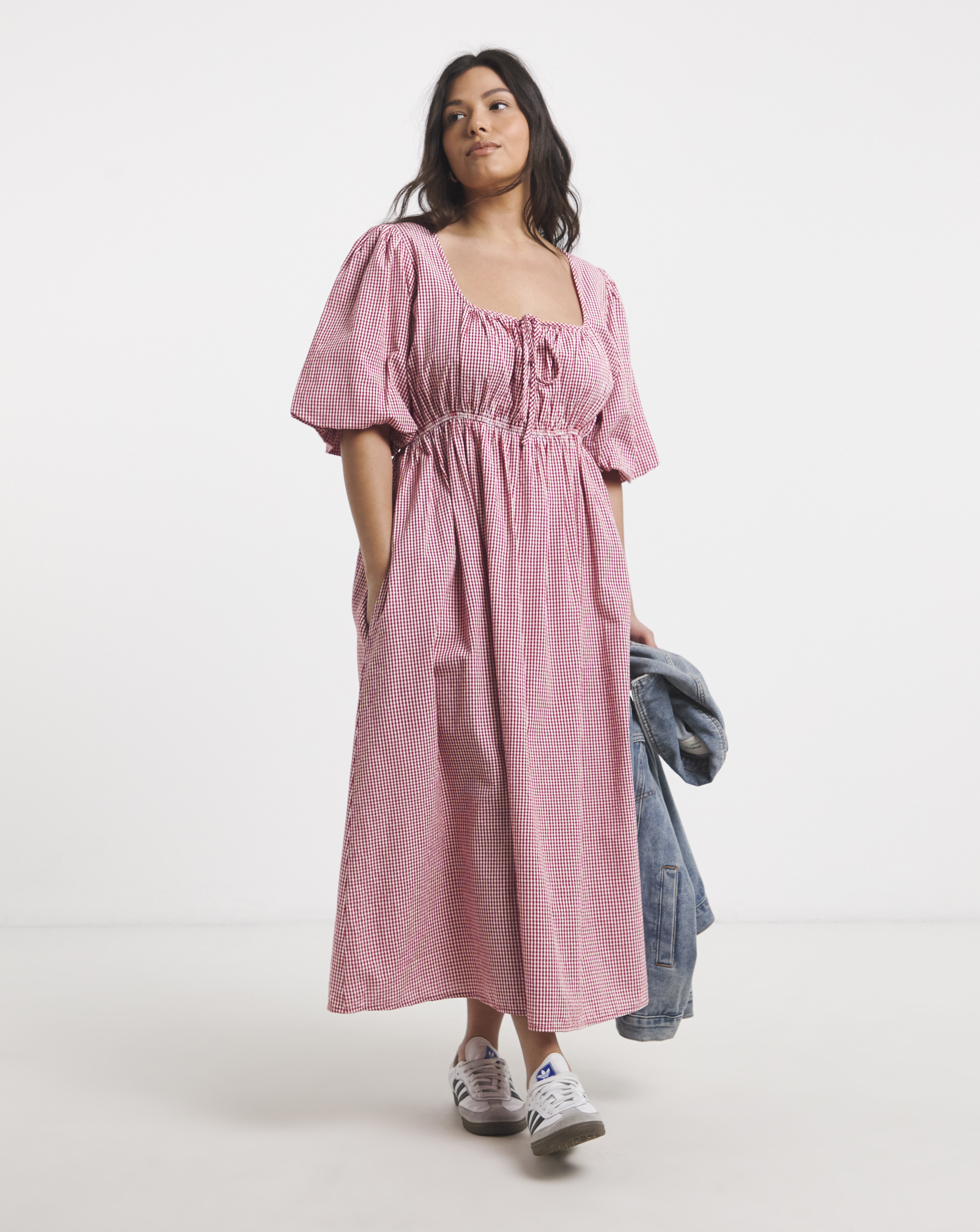 Seersucker Gingham Midi Dress