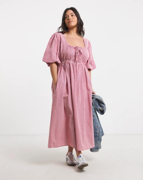 Seersucker Gingham Midi Dress