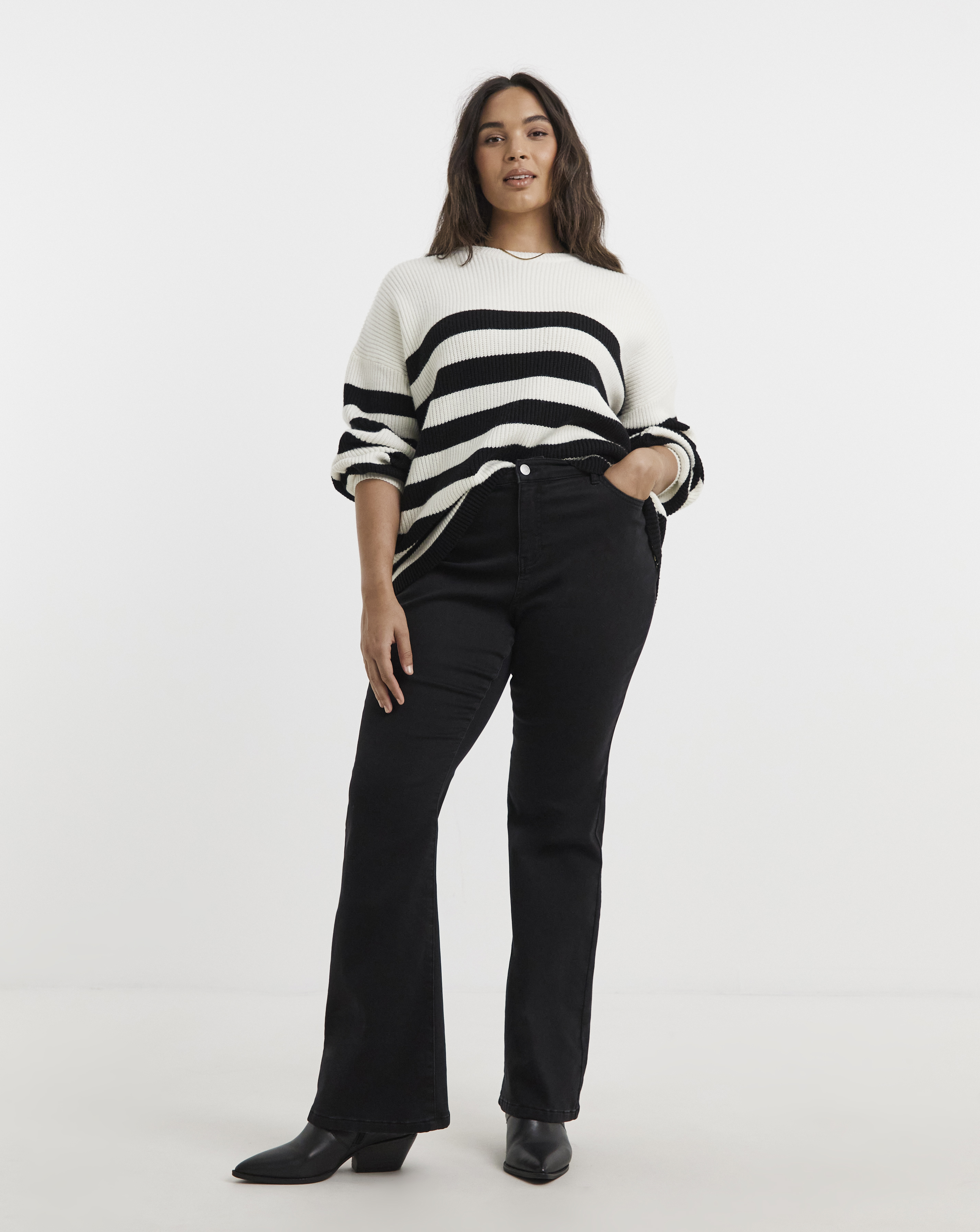 Black Fleece Lined Cosy Flare Leg Jean