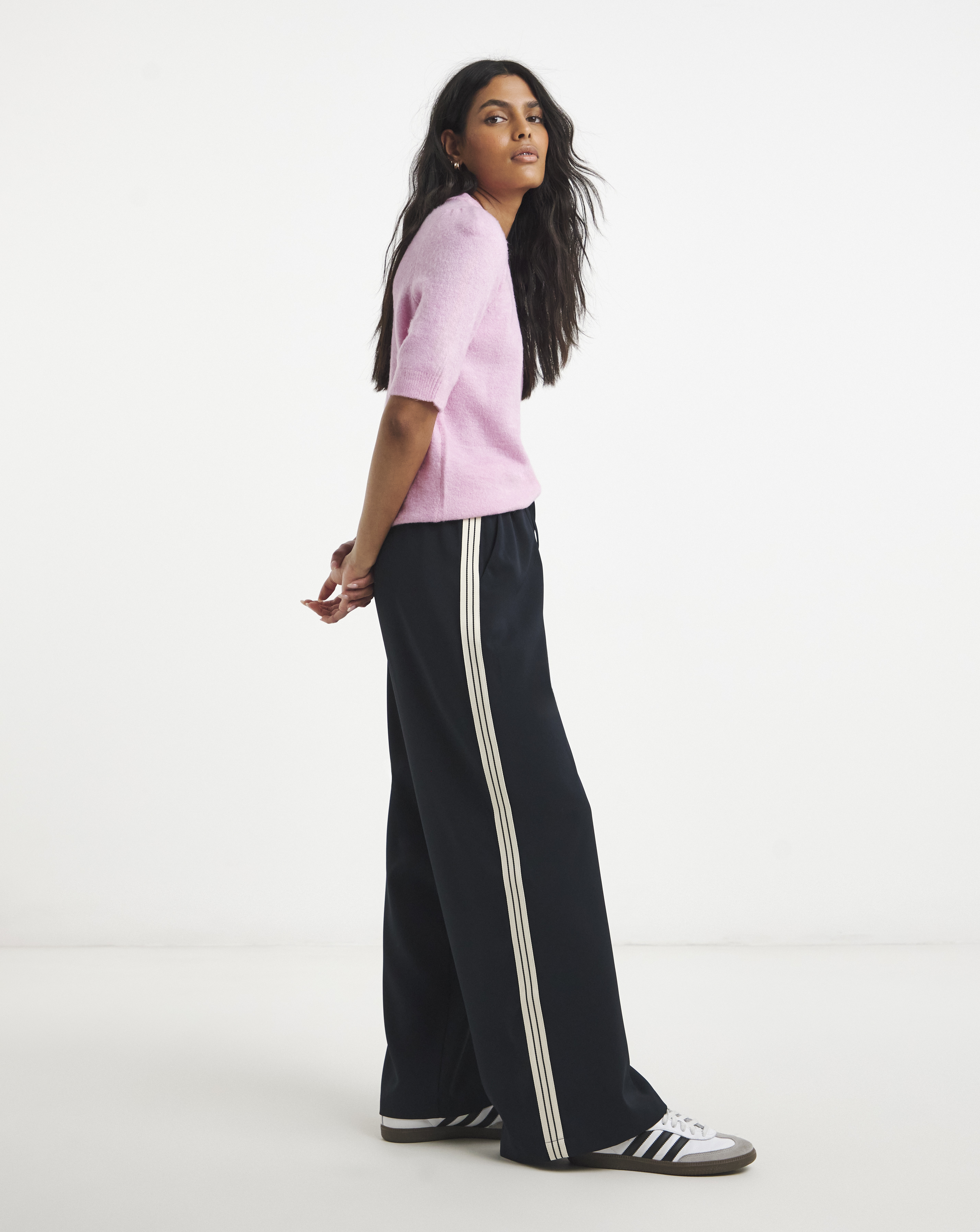 Simply Be Navy Side Stripe Wide Trouser