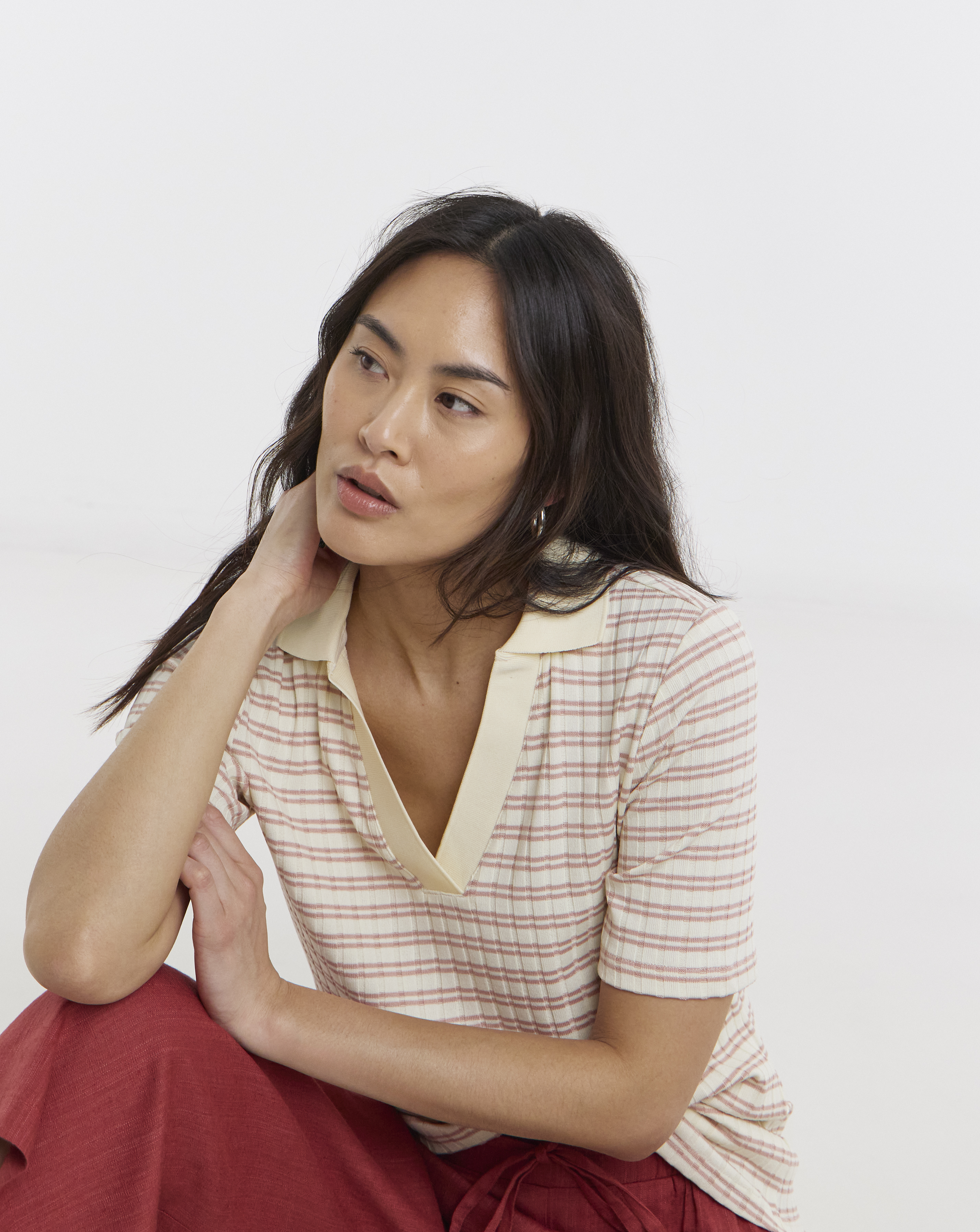 Stripe Polo Half Sleeve Top