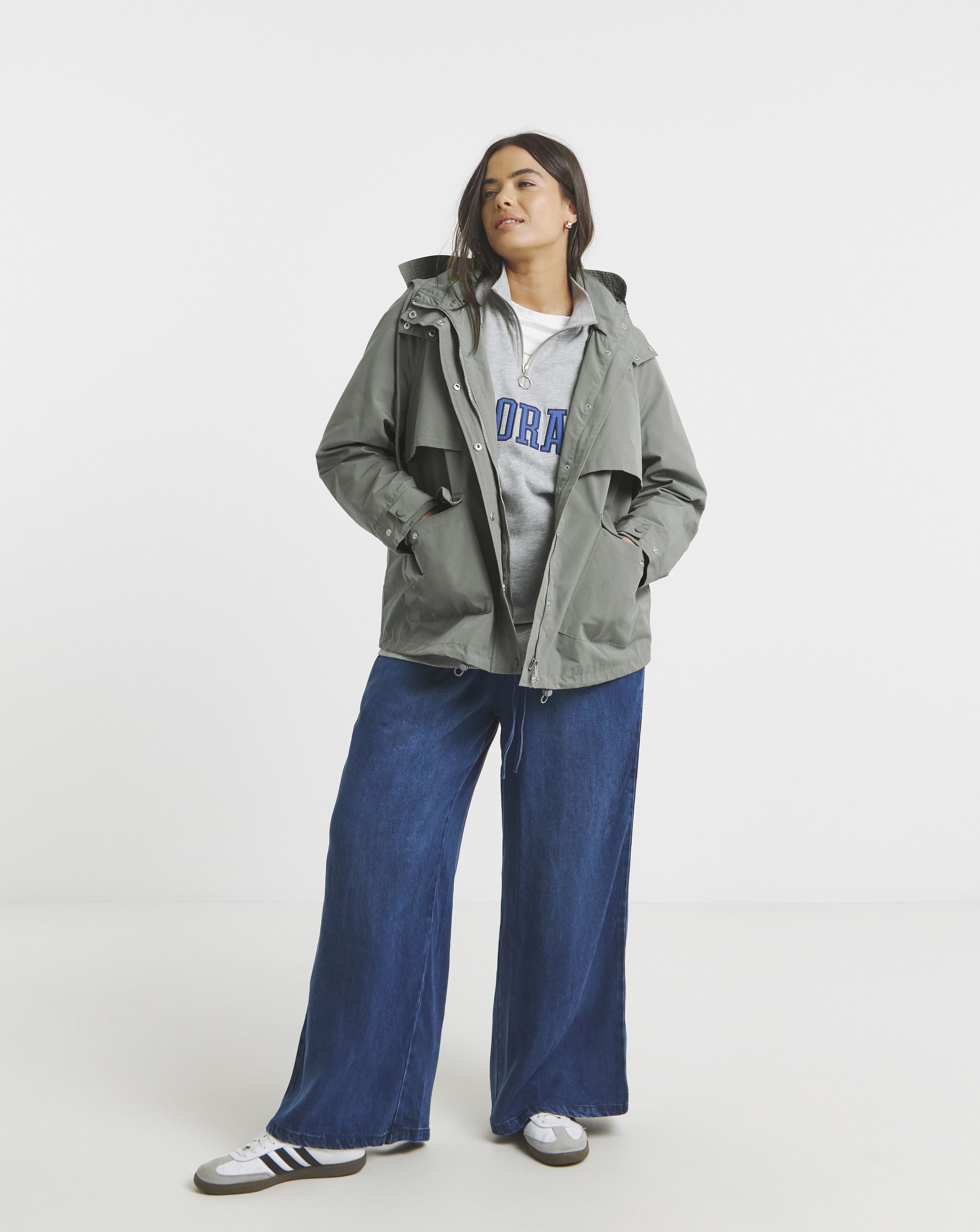 Grey Short Storm Flap Parka
