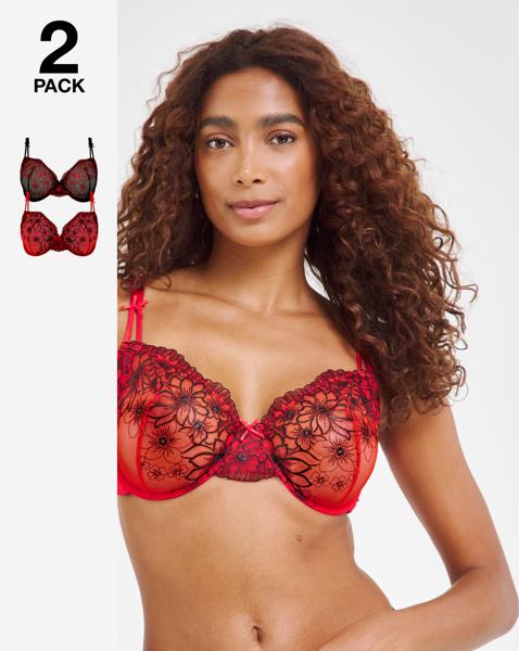 2 Pack Emily Embroidery Bras
