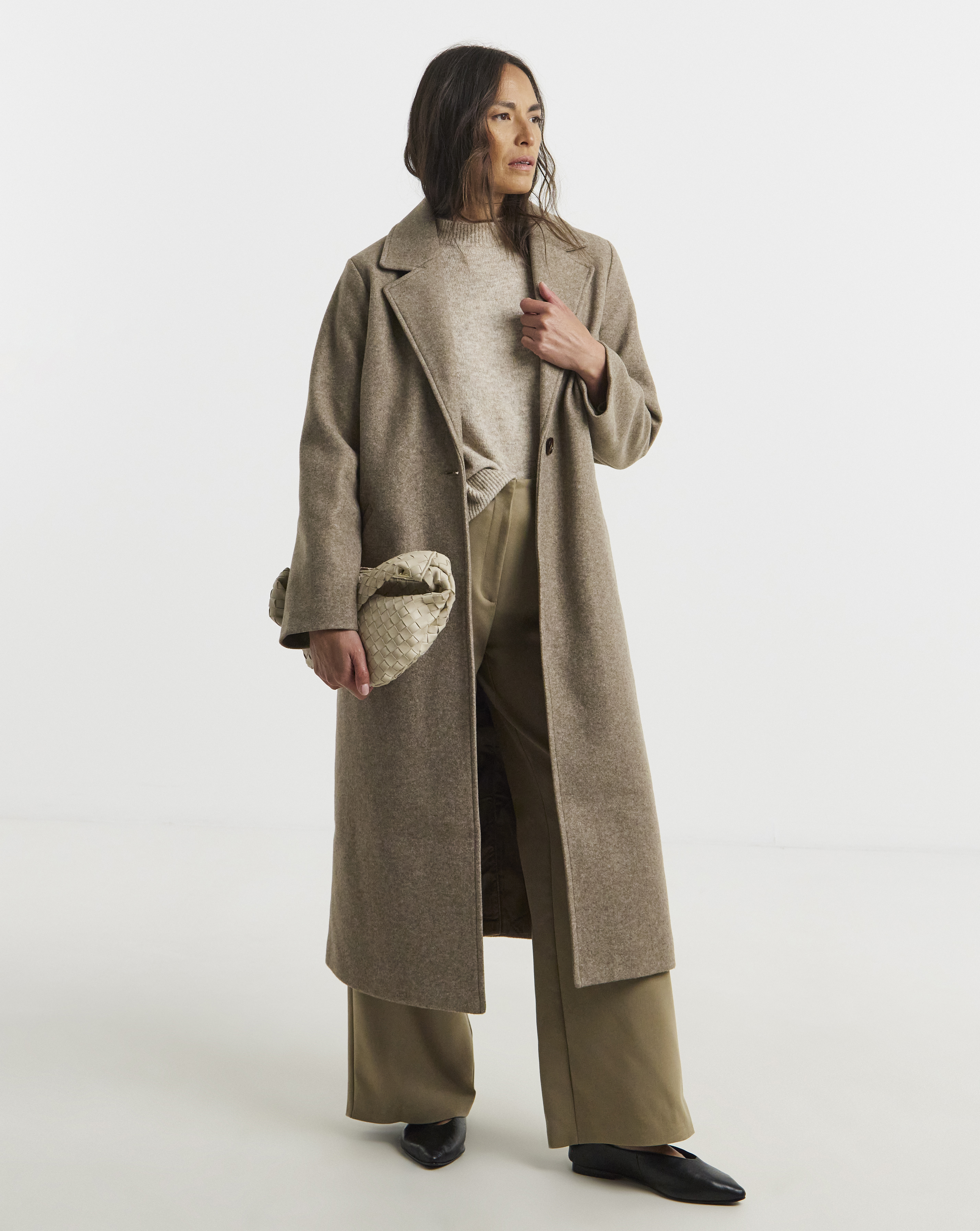 Tan Single Breasted Longline Lined Coat