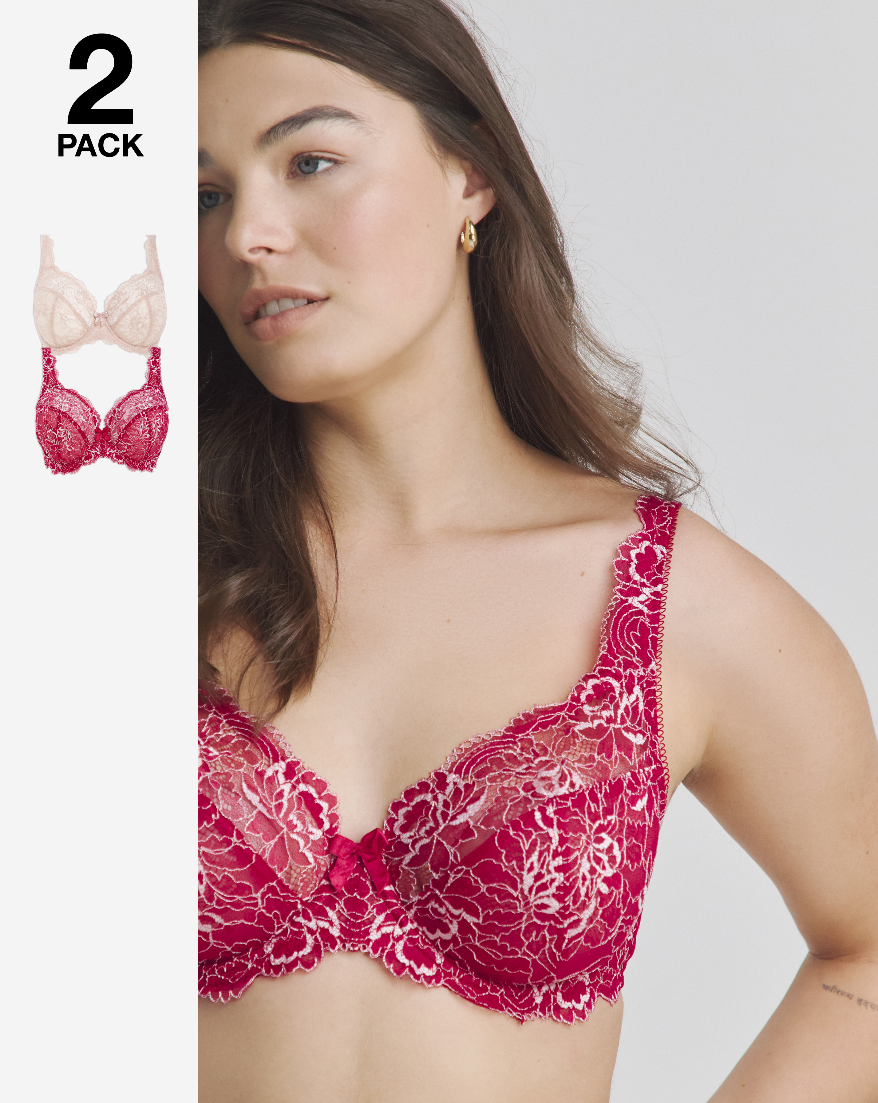 2 Pack Ella Lace Full Cup Wired Bras