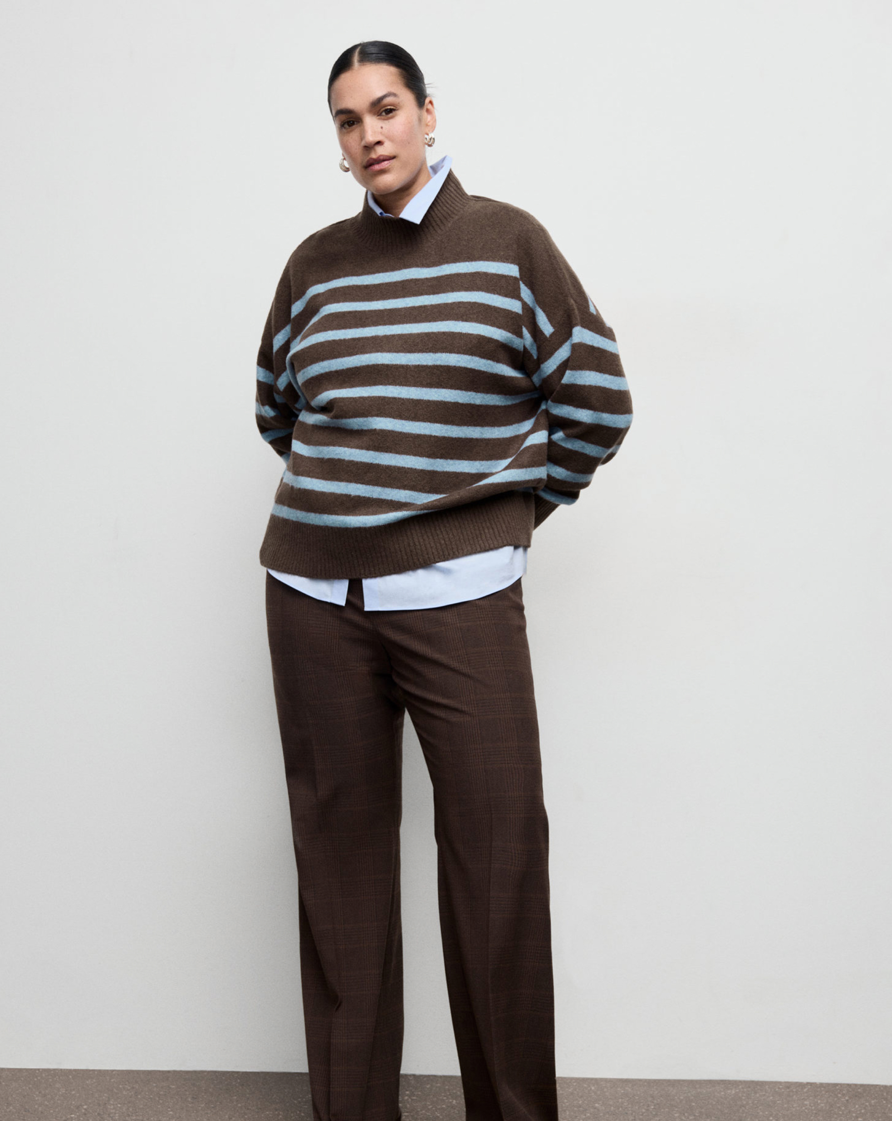 Mango Women's Brown Stripe Sweater Size L