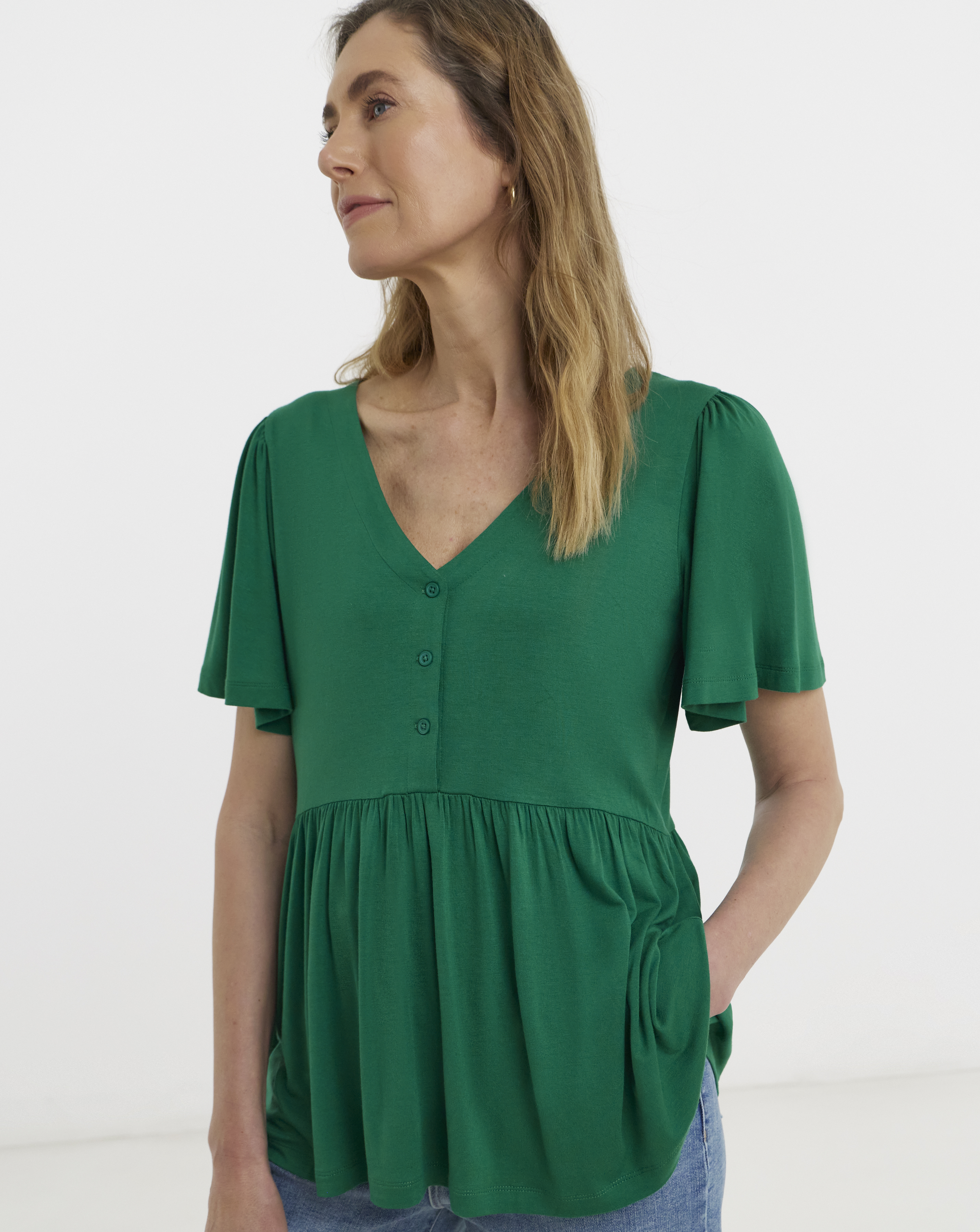 Button Front Angel Sleeve Top