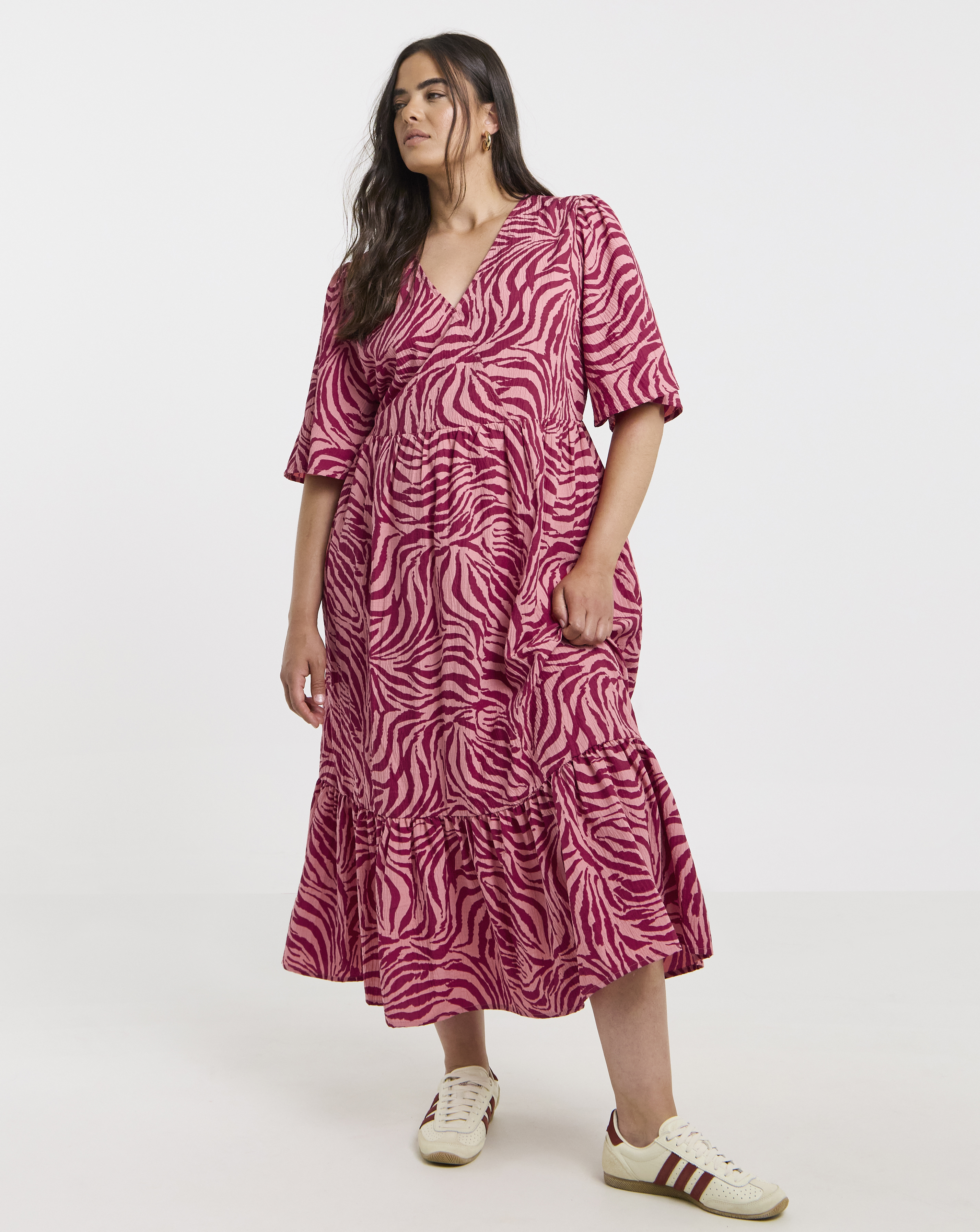 Zebra Print Wrap Midi Dress