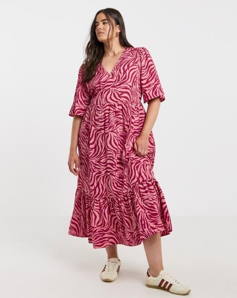 Zebra Print Wrap Midi Dress