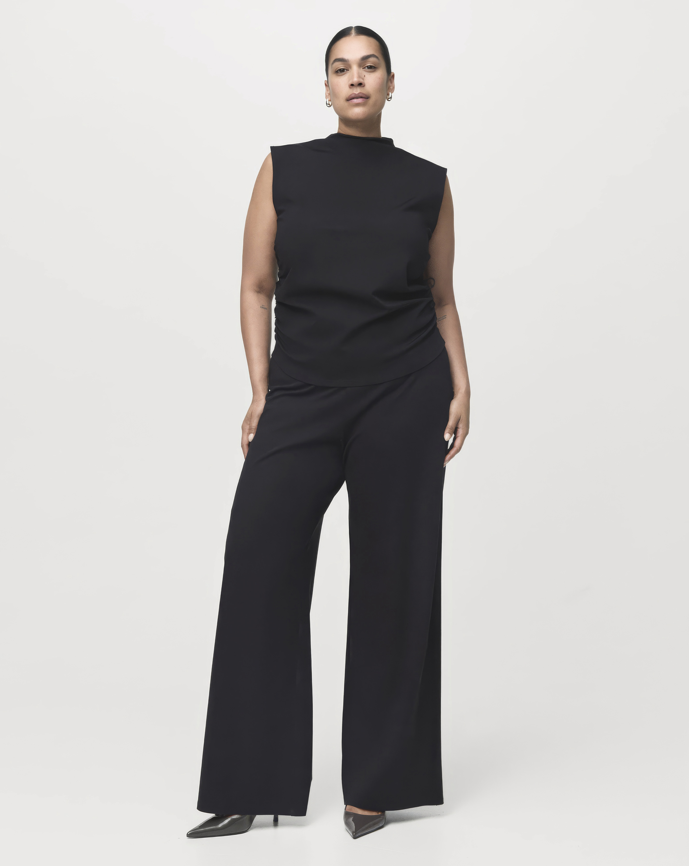 Mango Black Sleeveless High Neck Ruched Top - Xxl