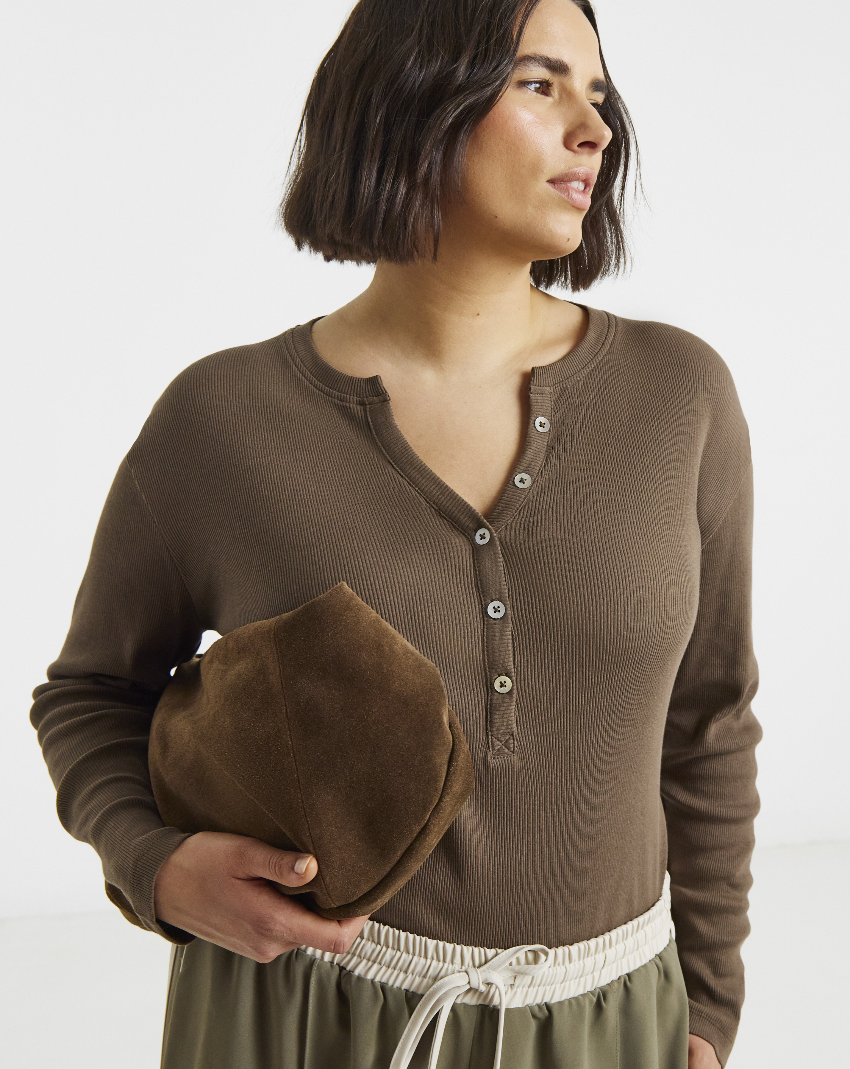 Simply Be V Neck Ribbed Henley Top