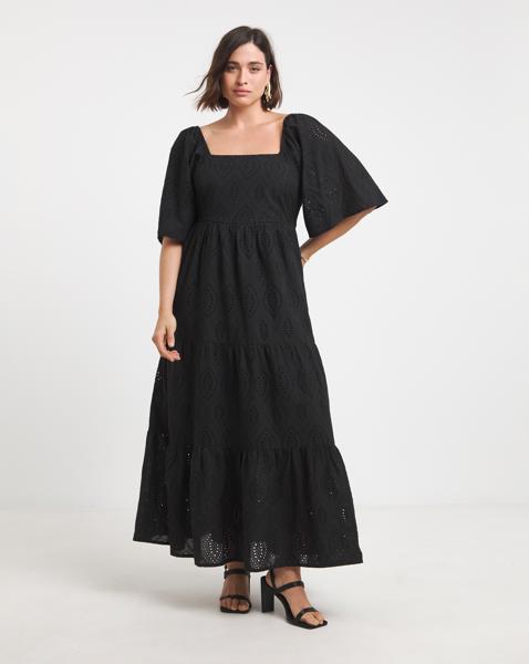 Simply Be Black Broderie Maxi Dress
