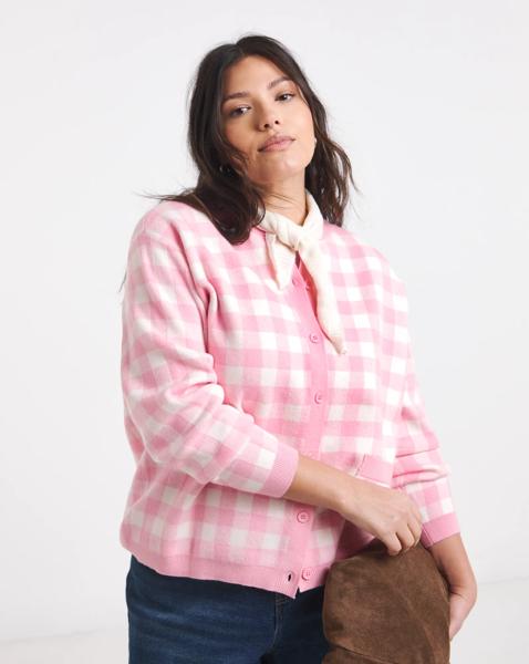 Gingham Crew Neck Cardigan