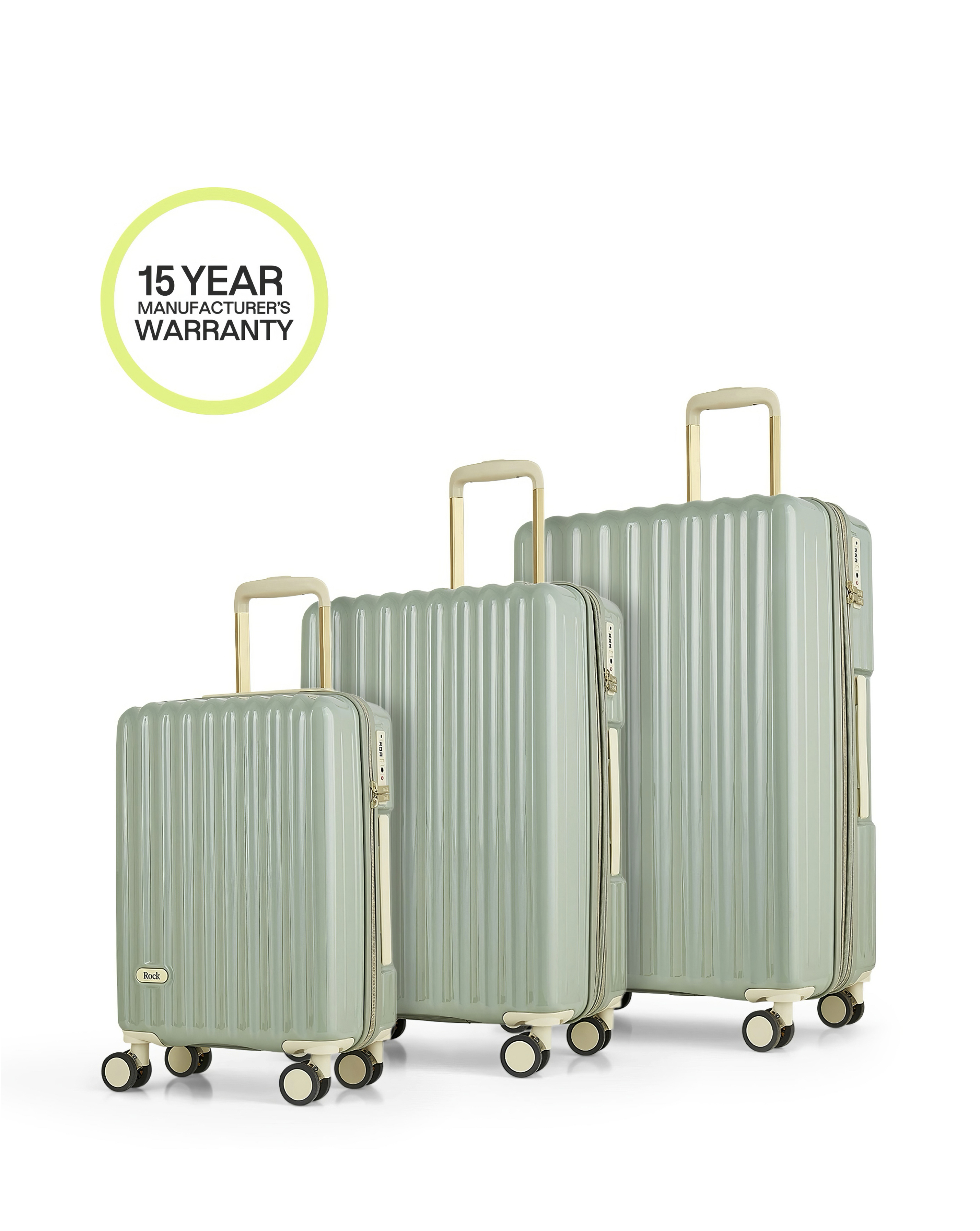 Rock Luggage Primrose Green 3Pc Set Suitcase