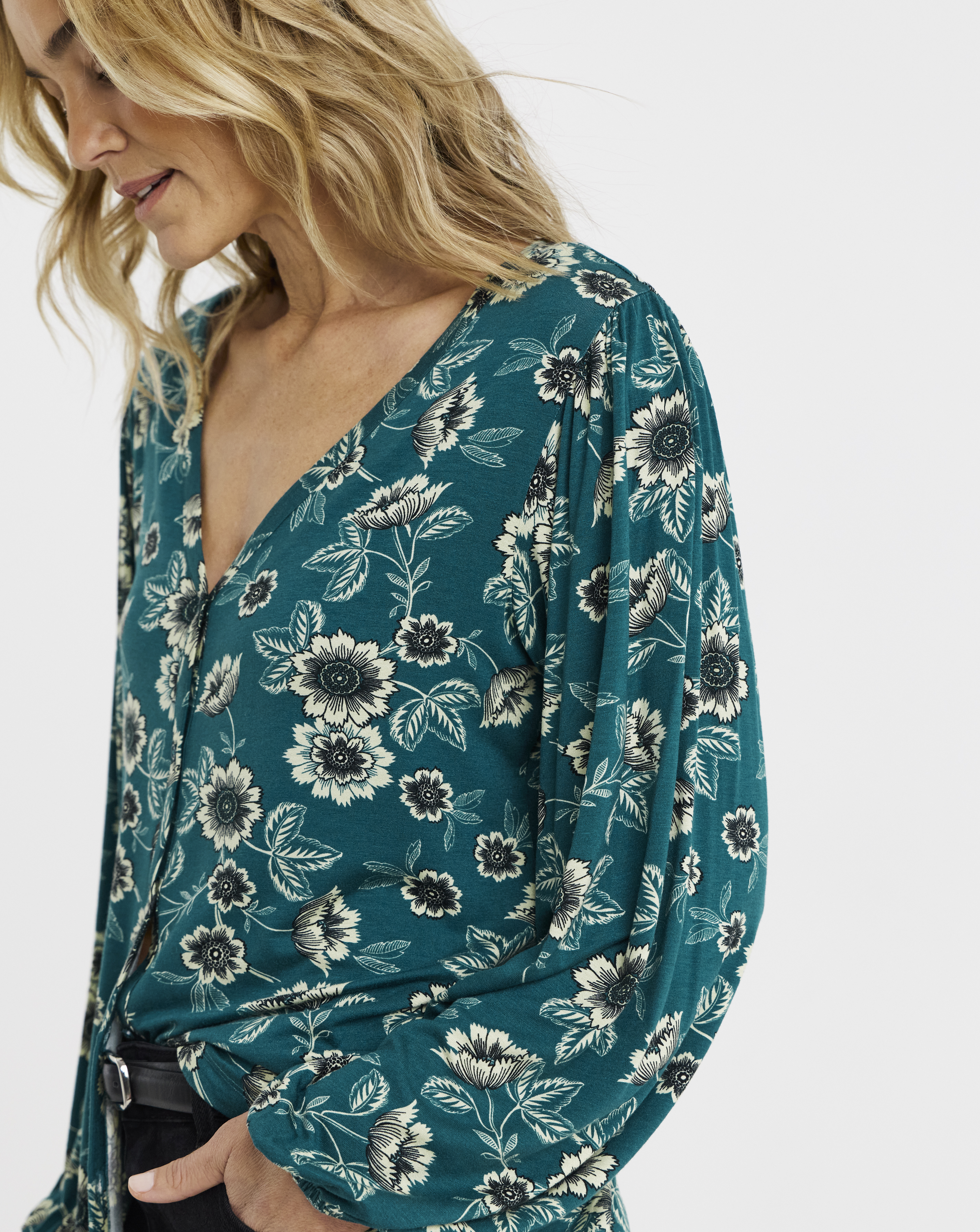 Button Front Long Sleeve Top