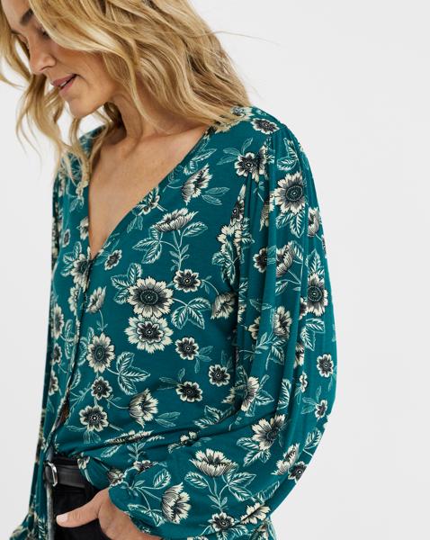 Button Front Long Sleeve Top
