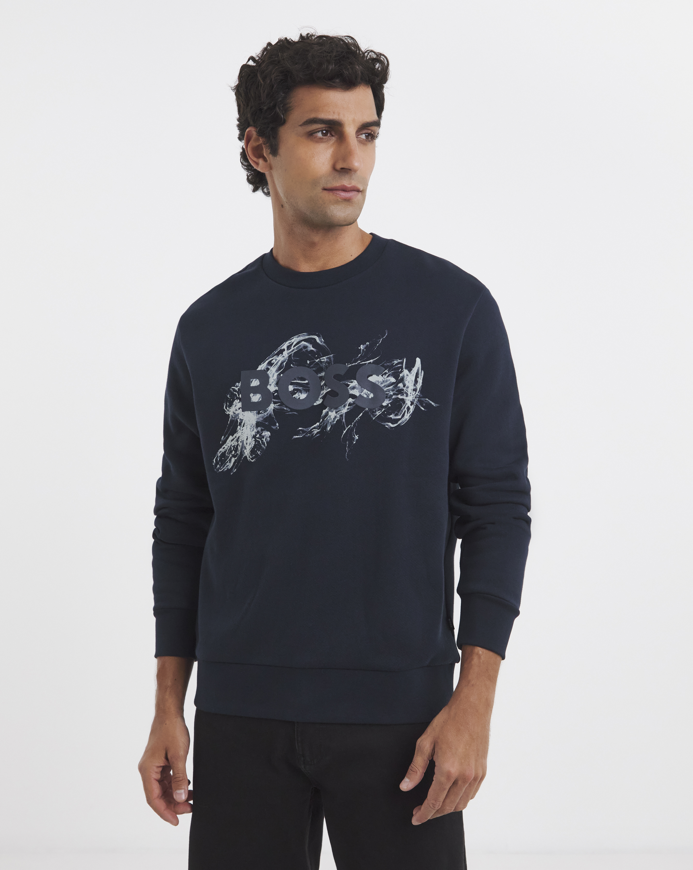 BOSS Logo Crew Sweatshirt - Navy