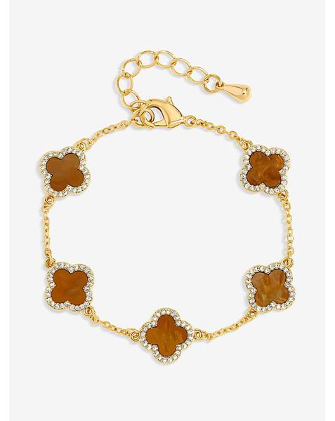 Gold Plated Tigers Eye Clover Bracelet