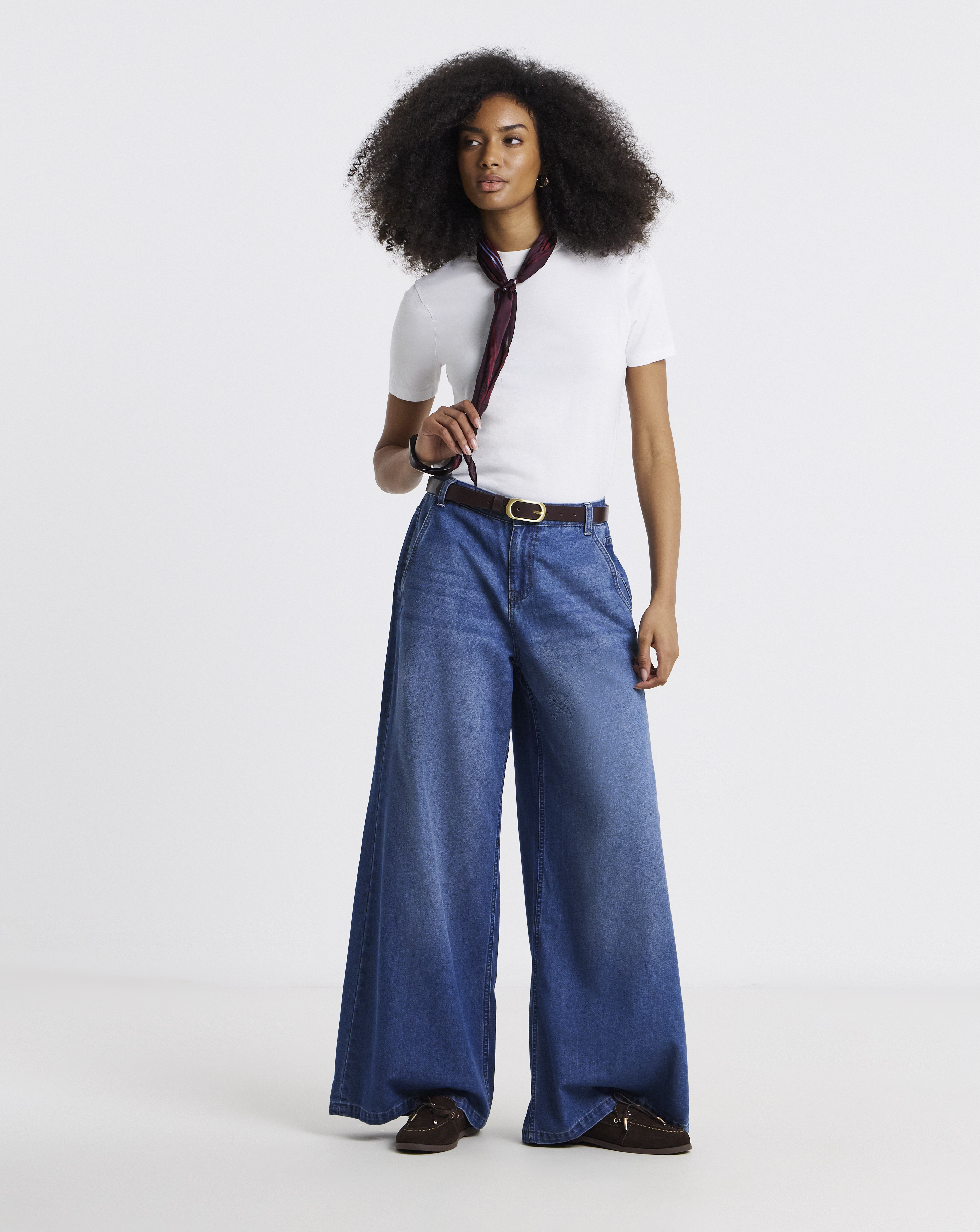 Mid Wash Lightweight Palazzo Jeans
