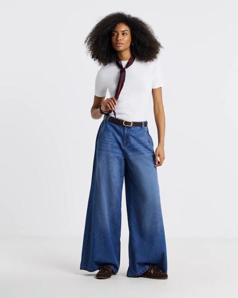Mid Wash Lightweight Palazzo Jeans