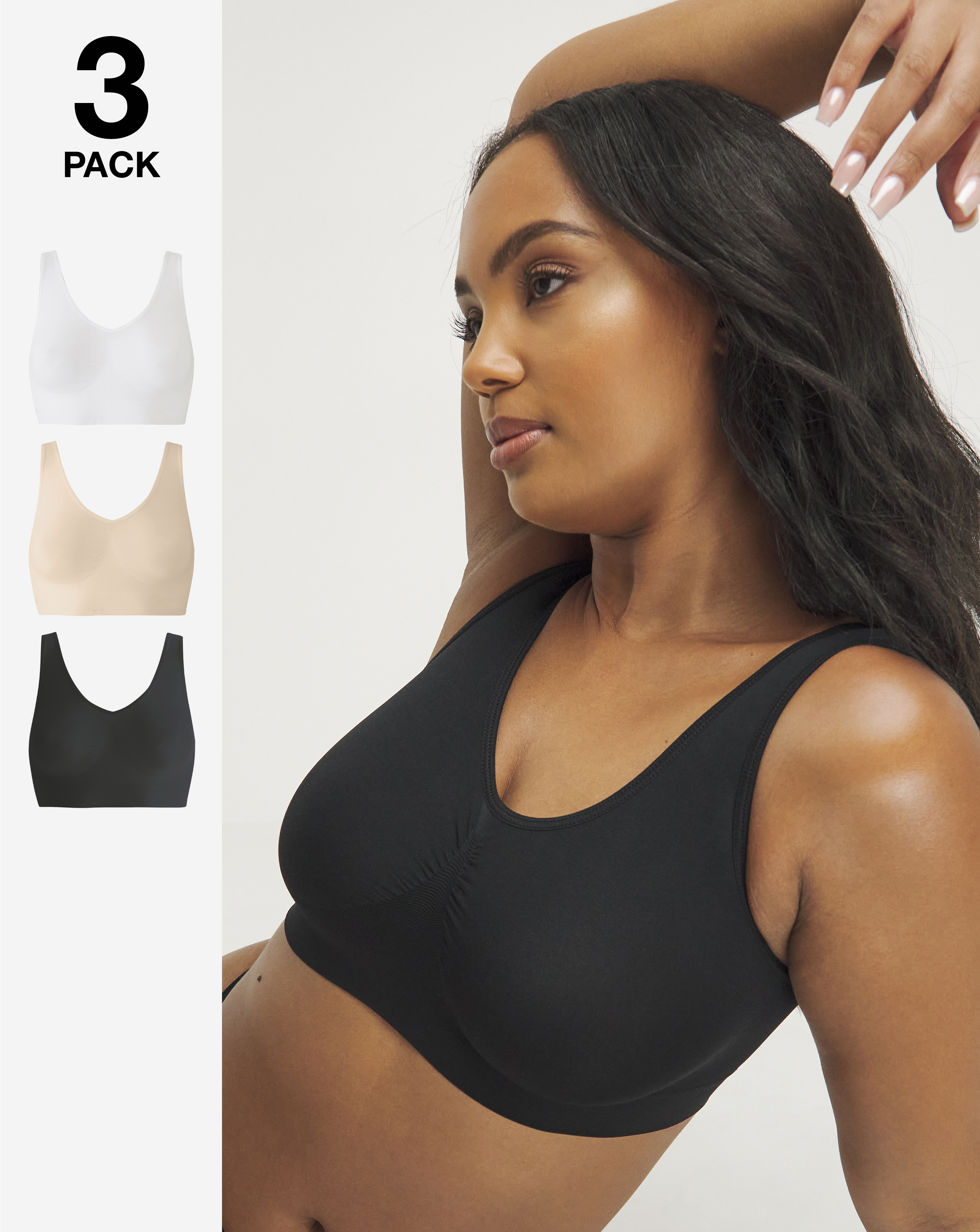 Naturally Close Plus Size 3 Pack /Blush Comfort Tops In Black/white/blush | UK Size 16/18 Women's