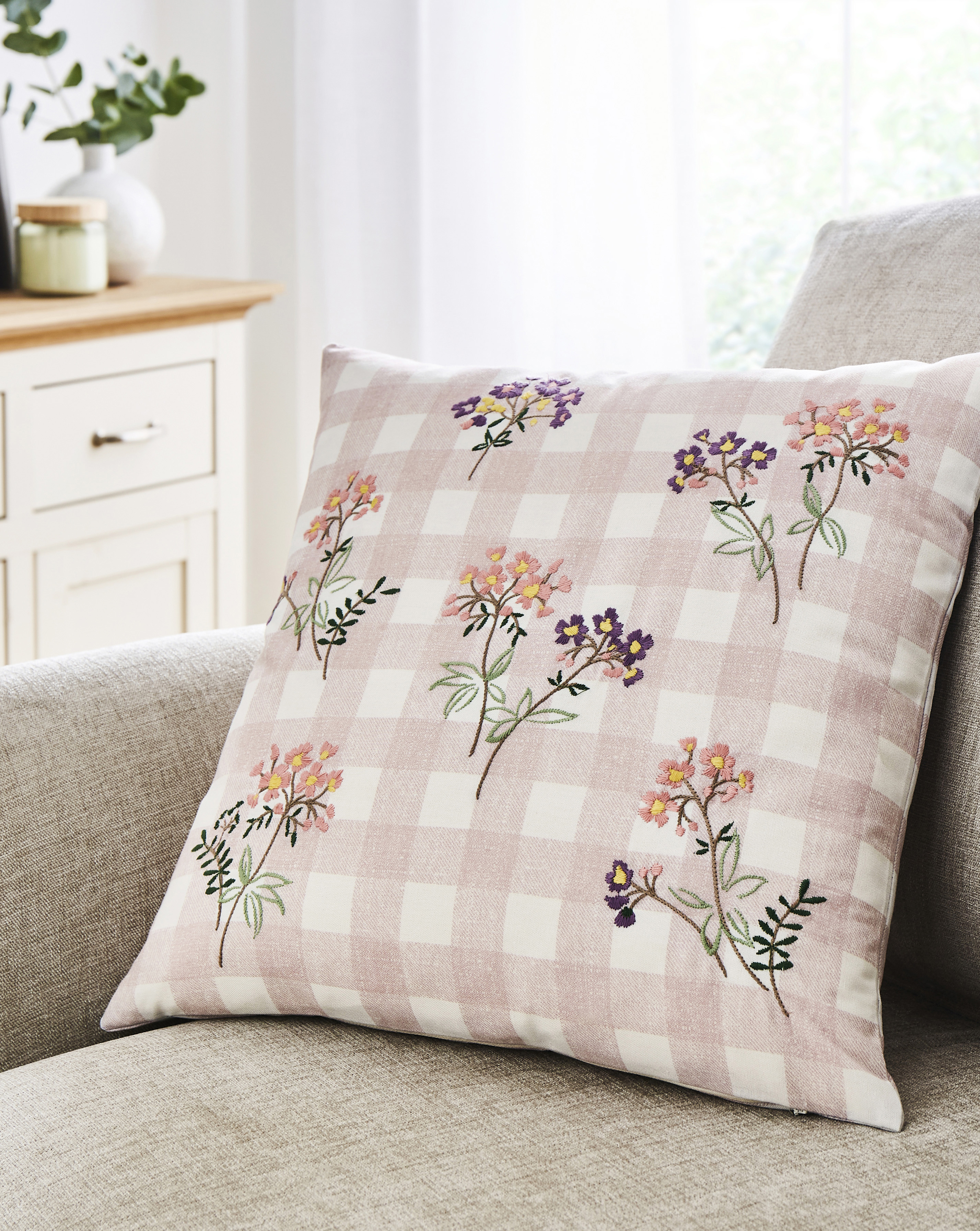 Willow Embroidered Checked Cushion