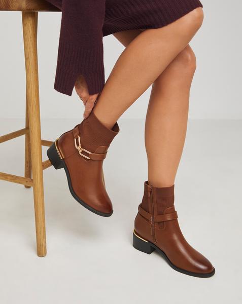 Ankle Boot With Chain Trim Wide Fit