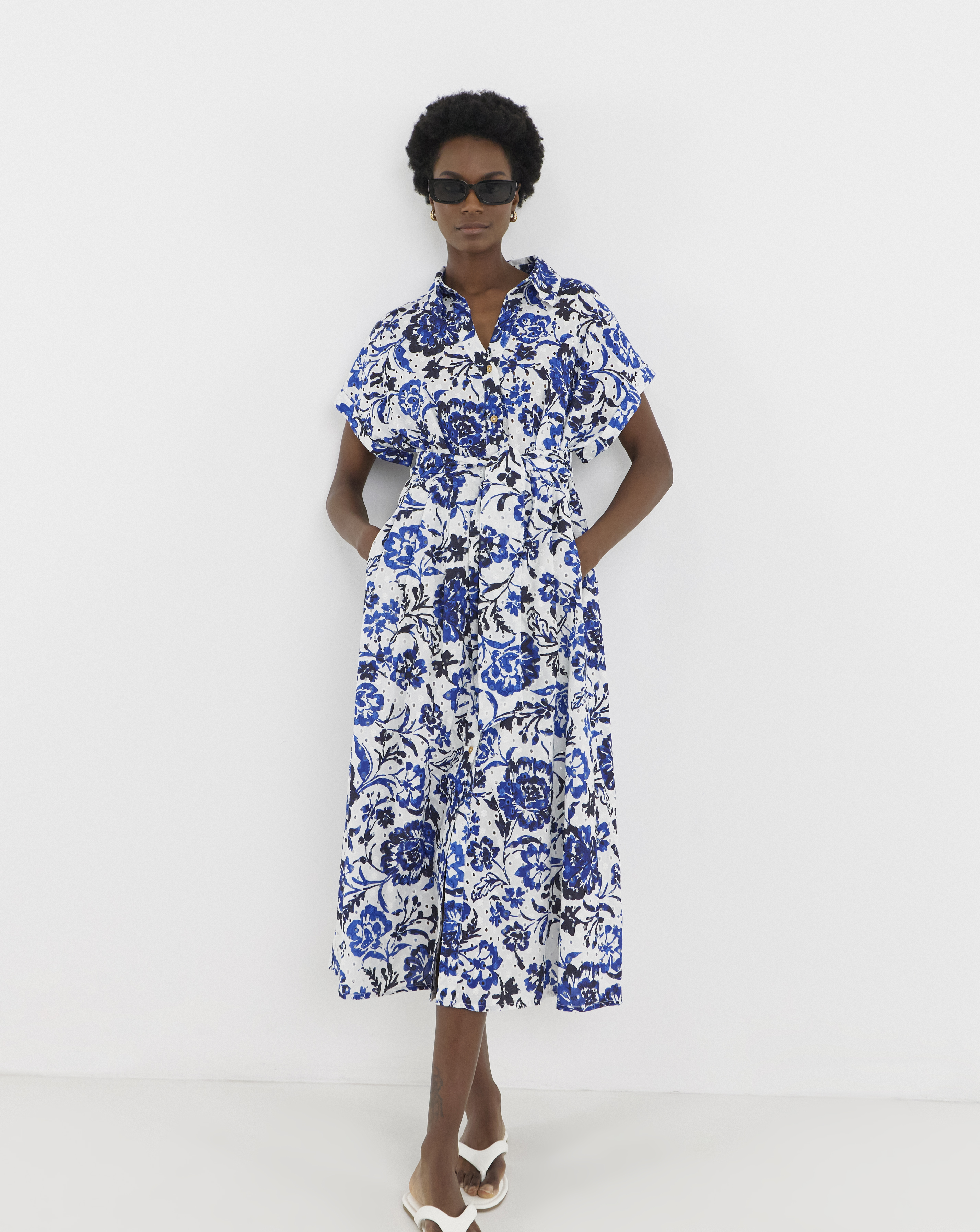 Printed Broderie Shirt Dress