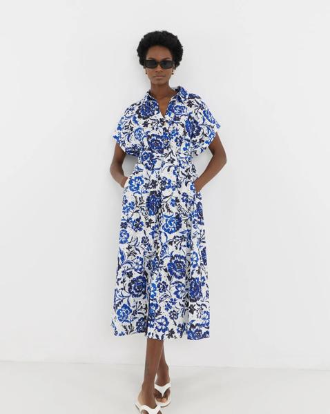 Printed Broderie Shirt Dress - Image