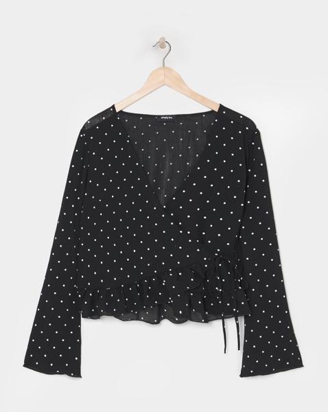 Simply Be Spot Print Sheer Wrap Blouse